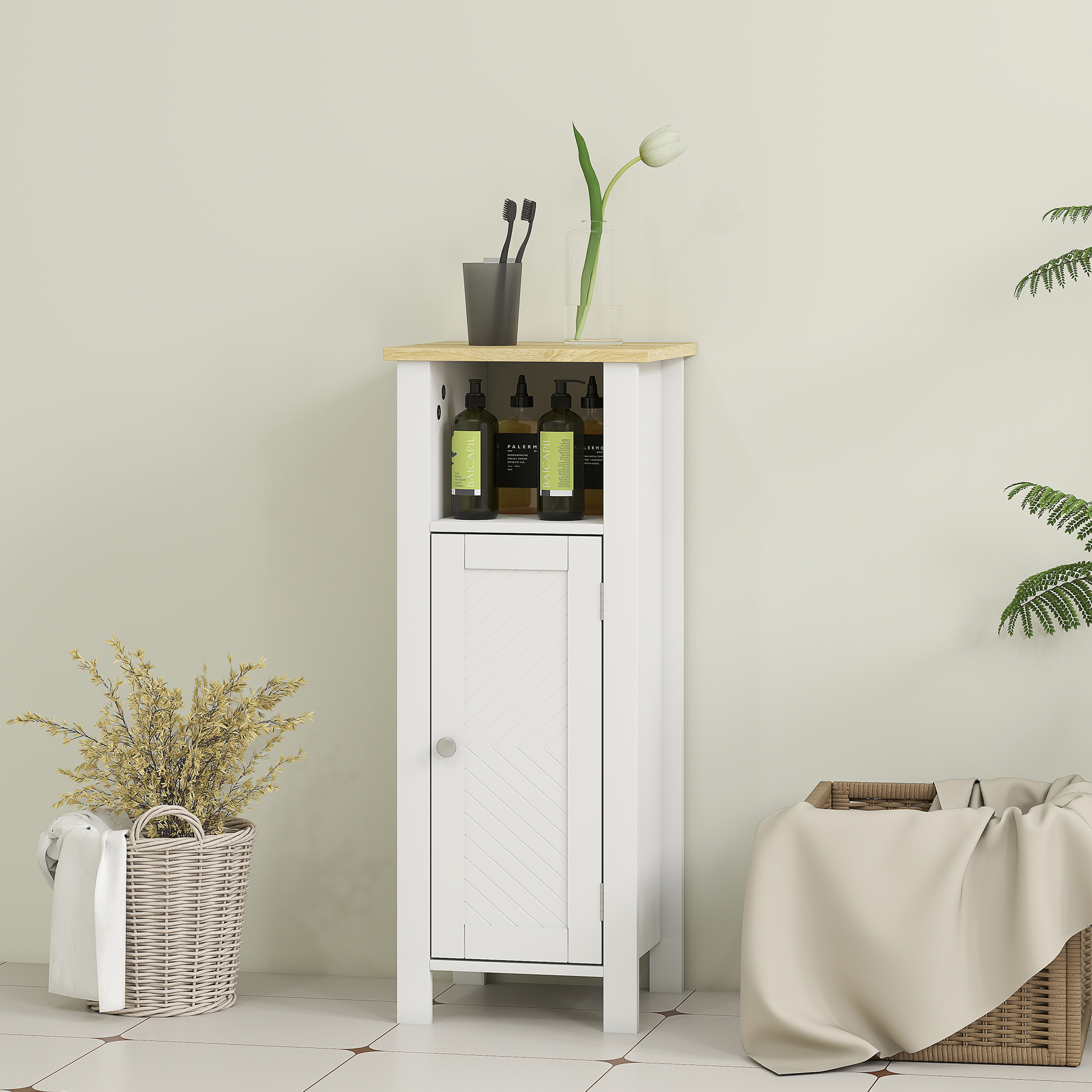 kleankin Slim Bathroom Storage Unit with Open Shelf, Bathroom Storage Cabinet with Adjustable Shelf, 32 x 30 x 80 cm, White 7