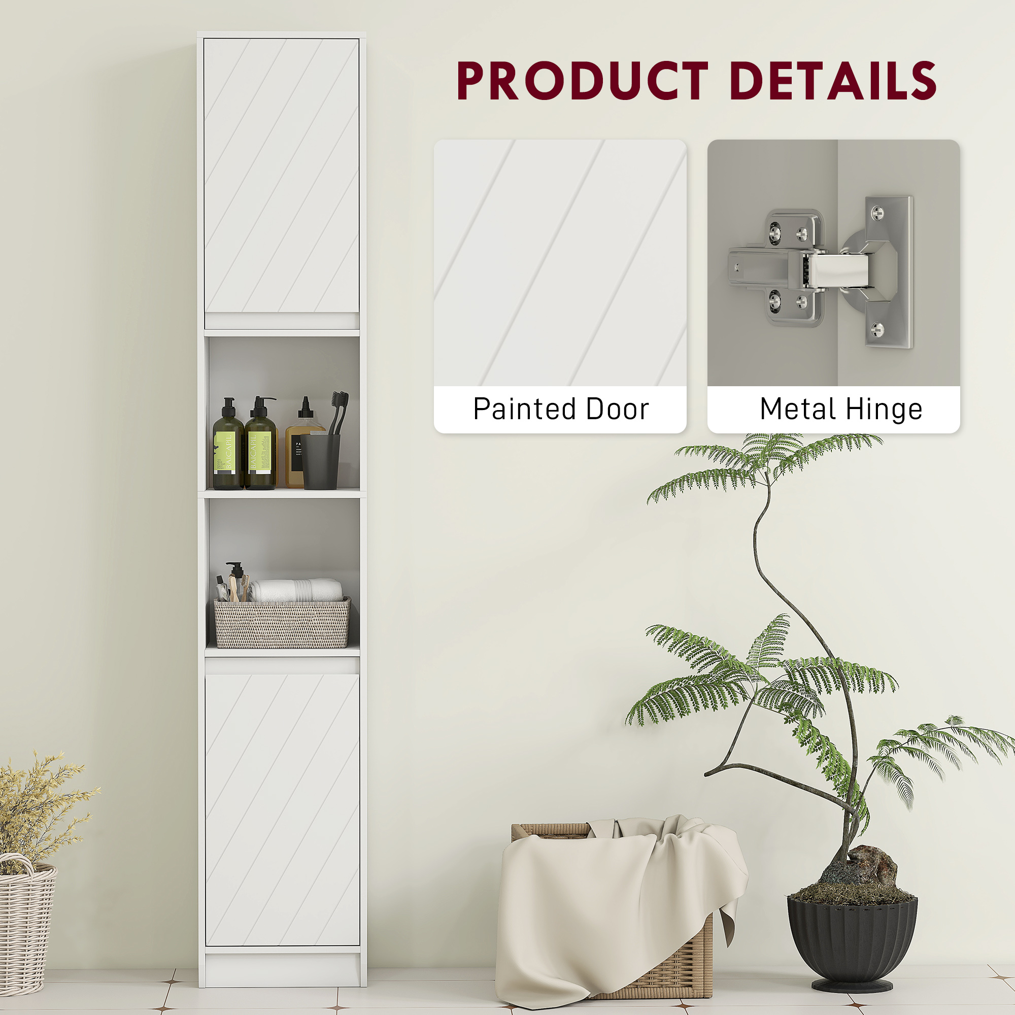 HOMCOM Narrow Bathroom Cabinet, Slim Bathroom Storage Unit with Open Compartment, Freestanding Storage Cupboard with Adjustable Shelves for Small Spaces, 30 x 24 x 170 cm, White 5