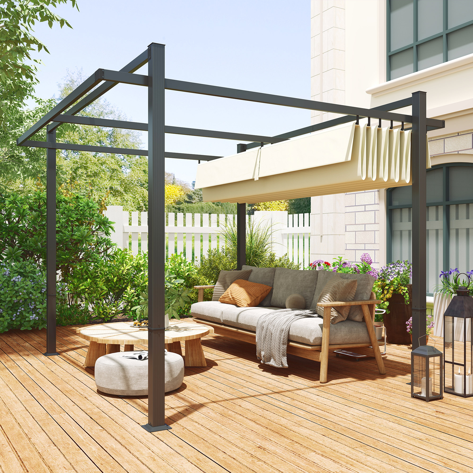 Outsunny 3 x 3m Aluminium Pergola, with Retractable Roof Grey/Khaki 8