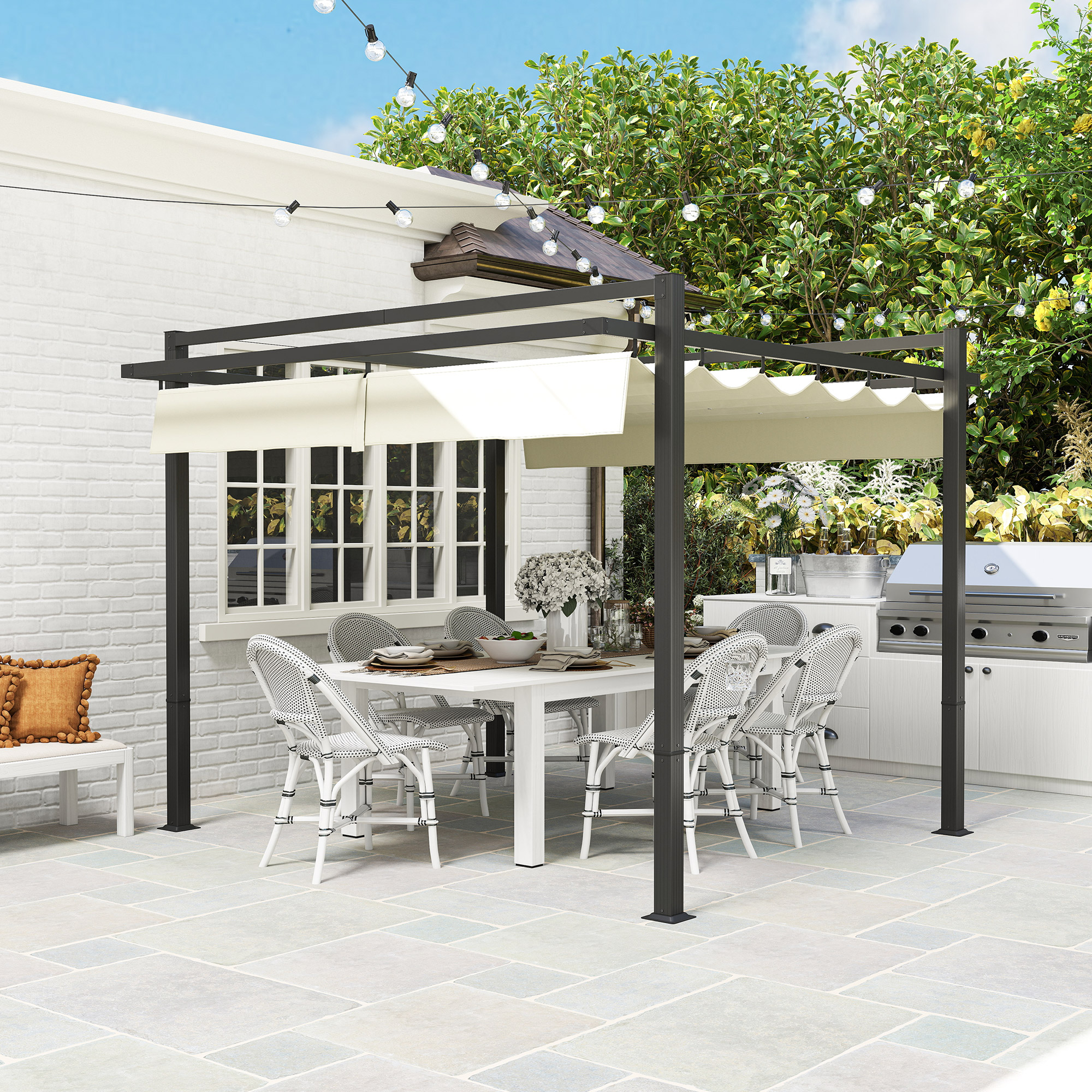 Outsunny 3 x 3m Aluminium Pergola, with Retractable Roof Grey/Khaki 9