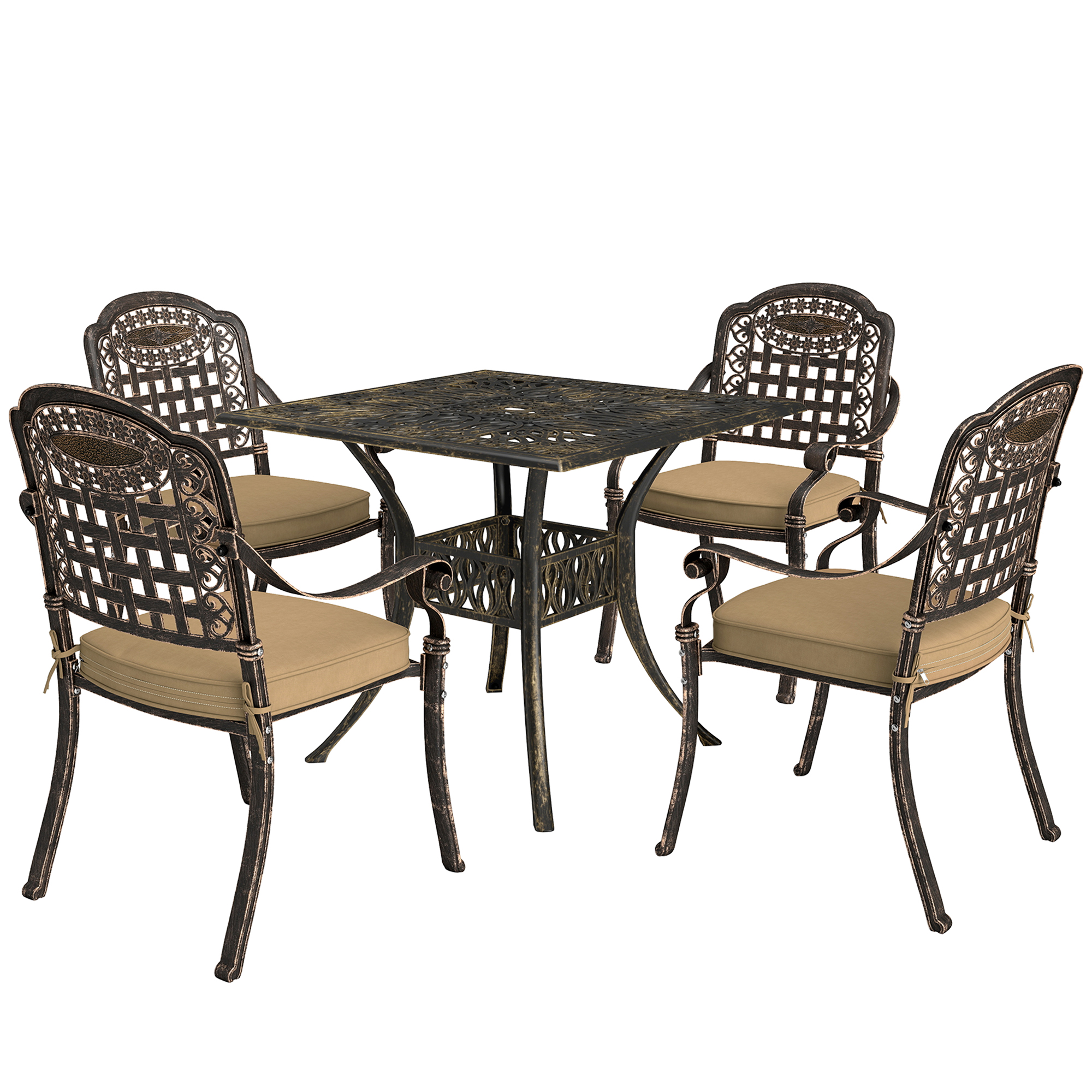Outsunny Five-Piece Cast Aluminium Garden Dining Set - Bronze Tone