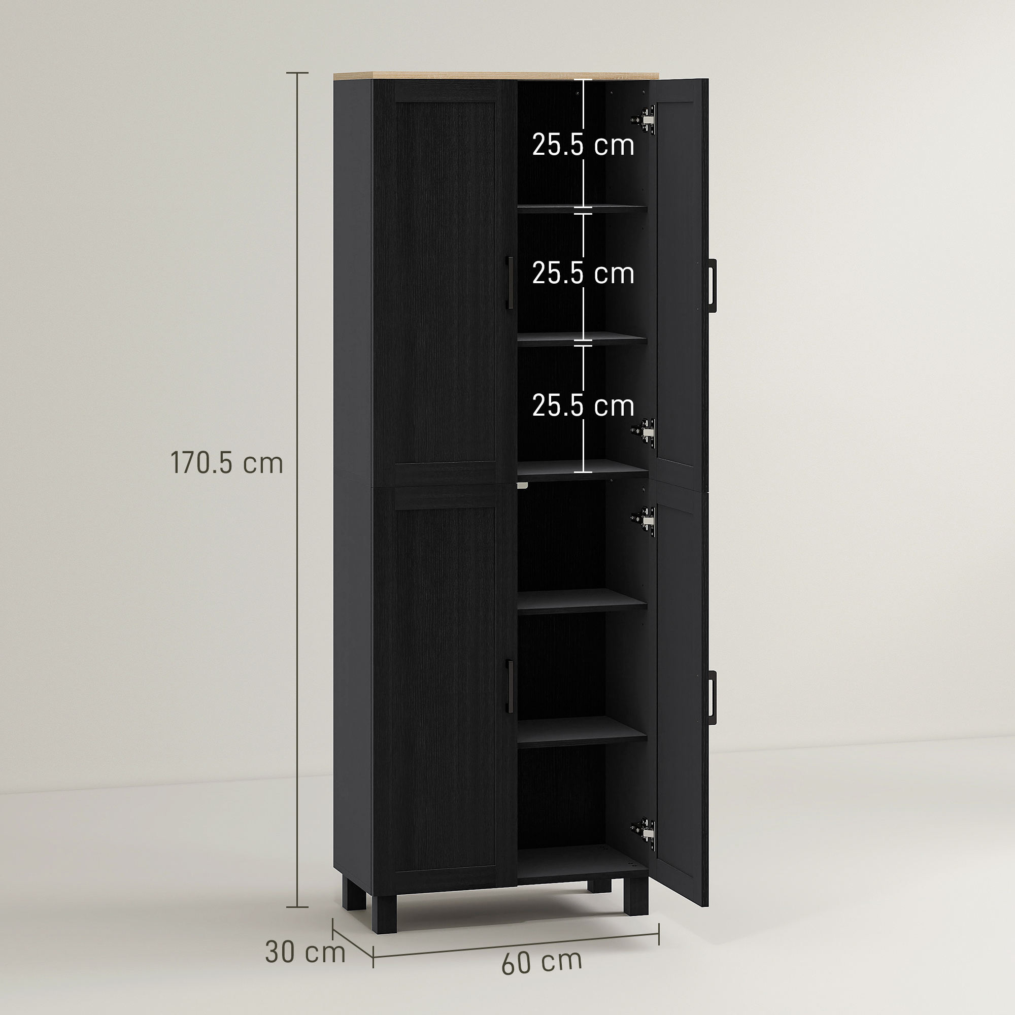 HOMCOM Freestanding Kitchen Cupboard, 4-Door Storage Cabinet with Adjustable Shelves, Modern Kitchen Pantry for Dining Room, 170cm, Black 3