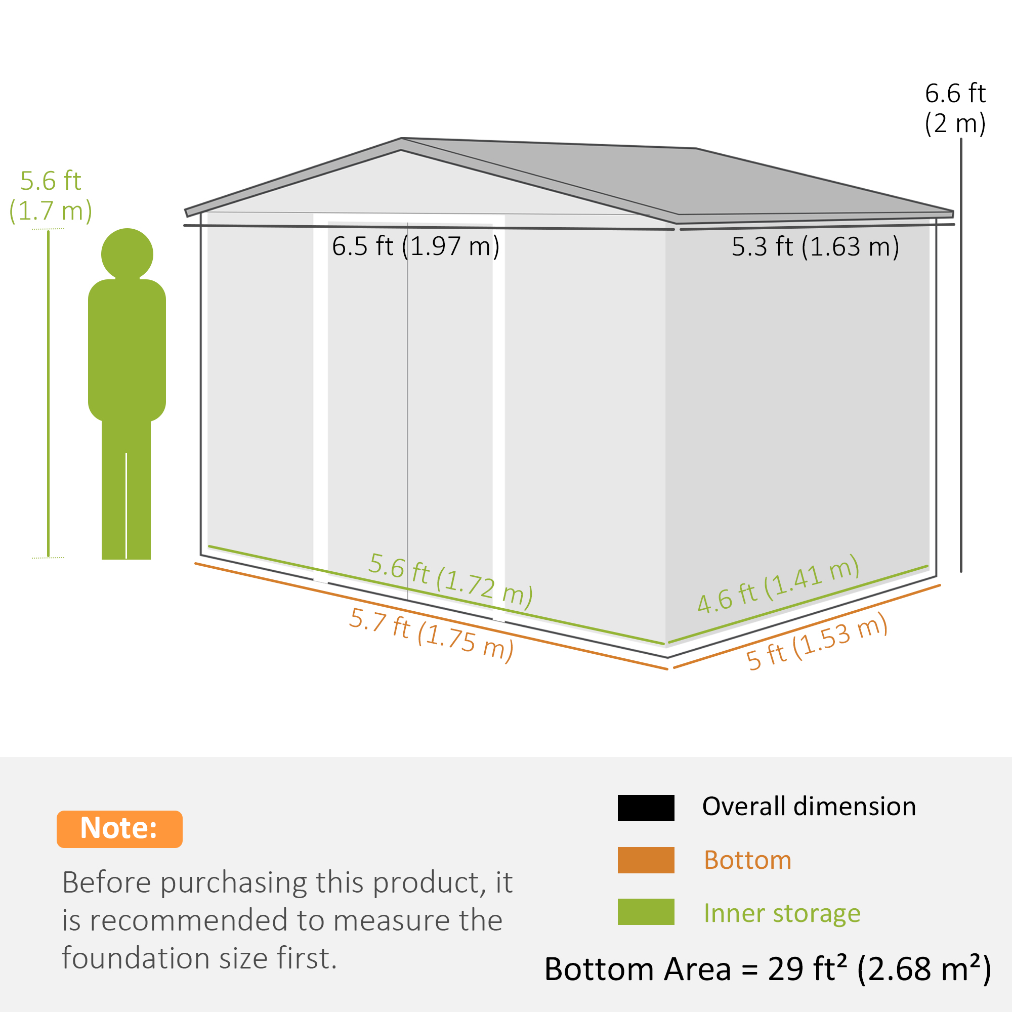 Outsunny 6.5 x 5ft Metal Garden Shed, House Hut Gardening Tool Storage with Ventilations, Sliding Door, Sloped Roof for Garden, Patio, Brown 3