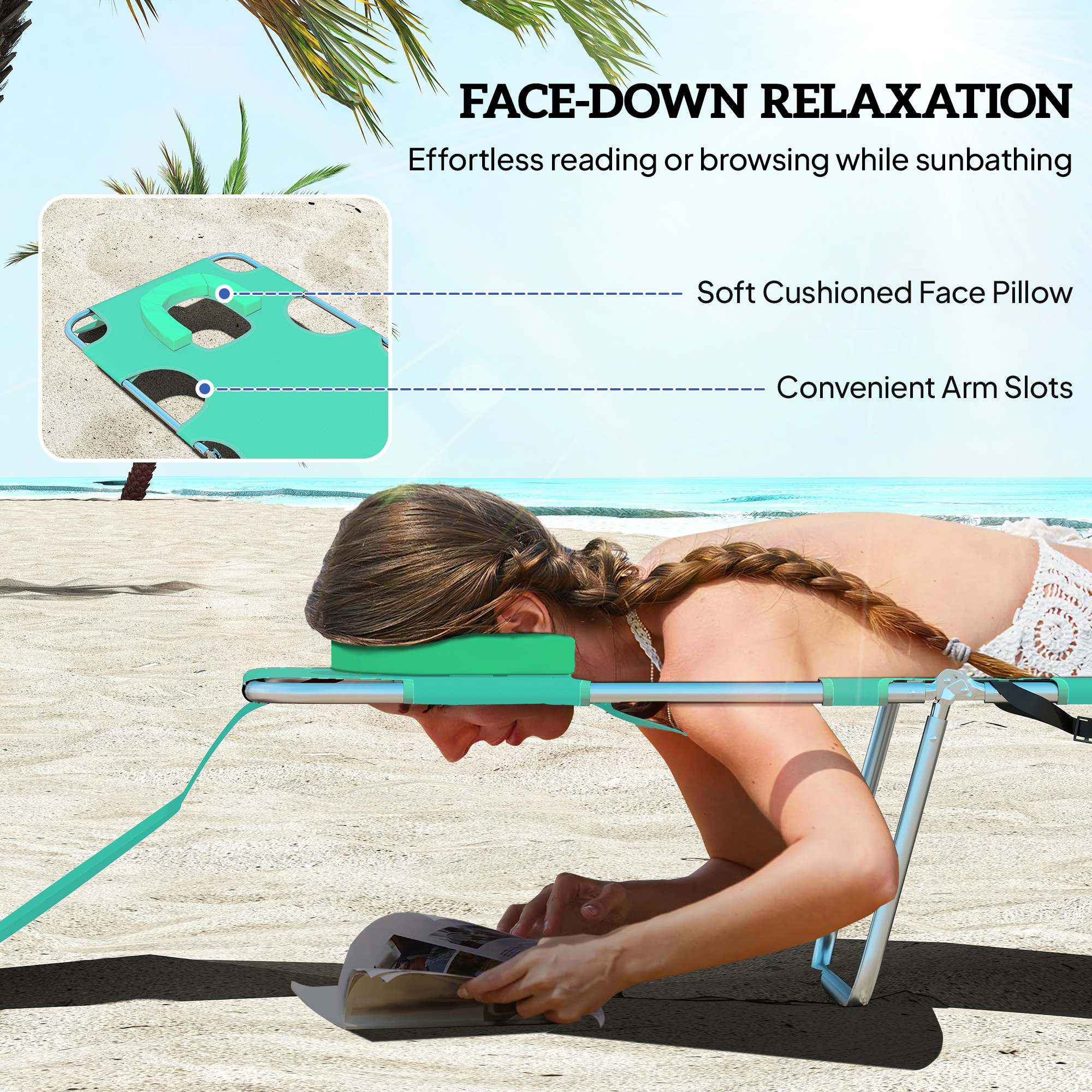 Outsunny Foldable Sun Lounger with Reading Hole Green 5