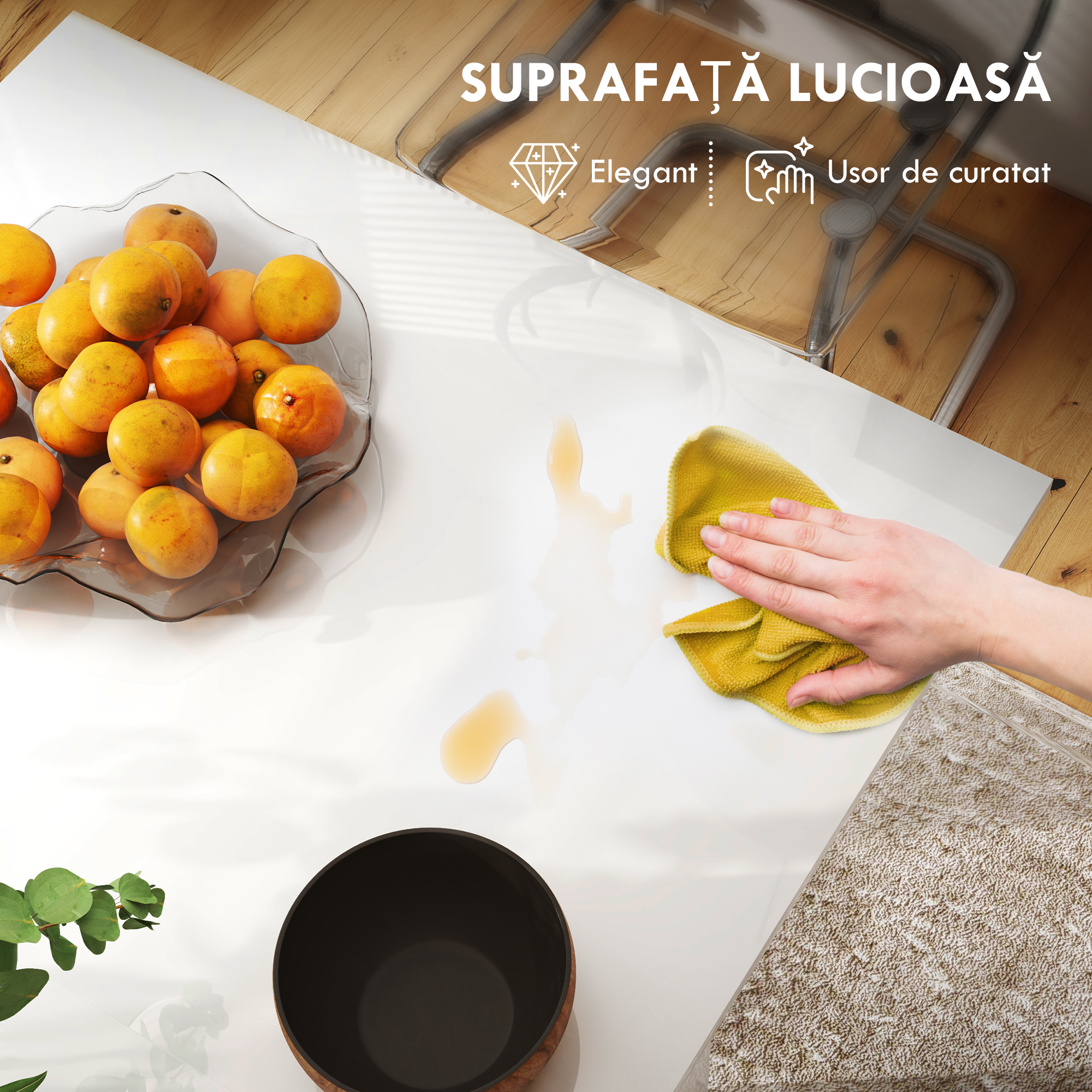  Masa Extensibila pentru 4-6 Persoane cu Panouri Rabatabile, 120-160x80x78 cm, Alb Lucios [5]