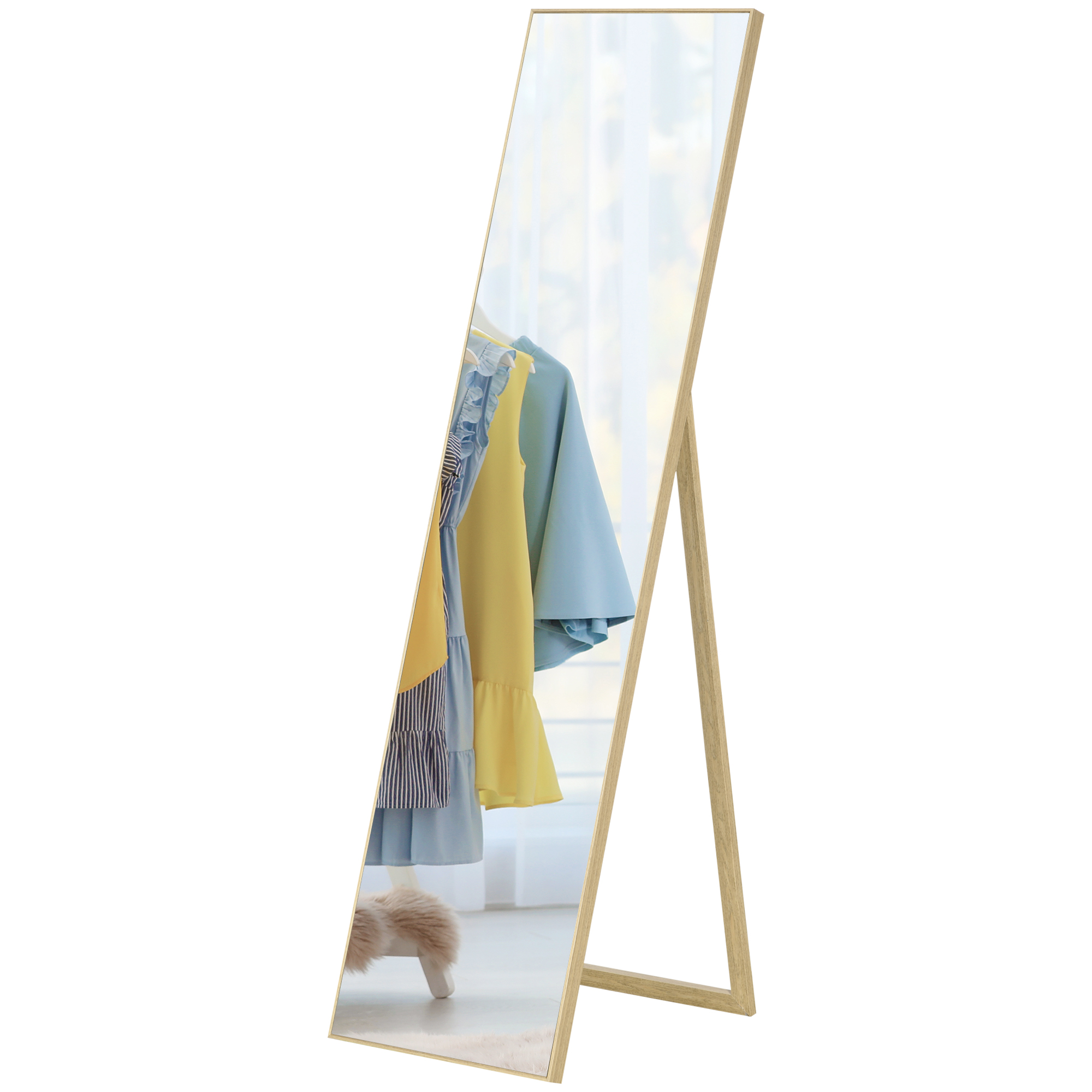 HOMCOM Miroir rectangulaire sur pied miroir de sol pour vestiaire salon salle de bain couloir 40 x 47 x 147 cm naturel