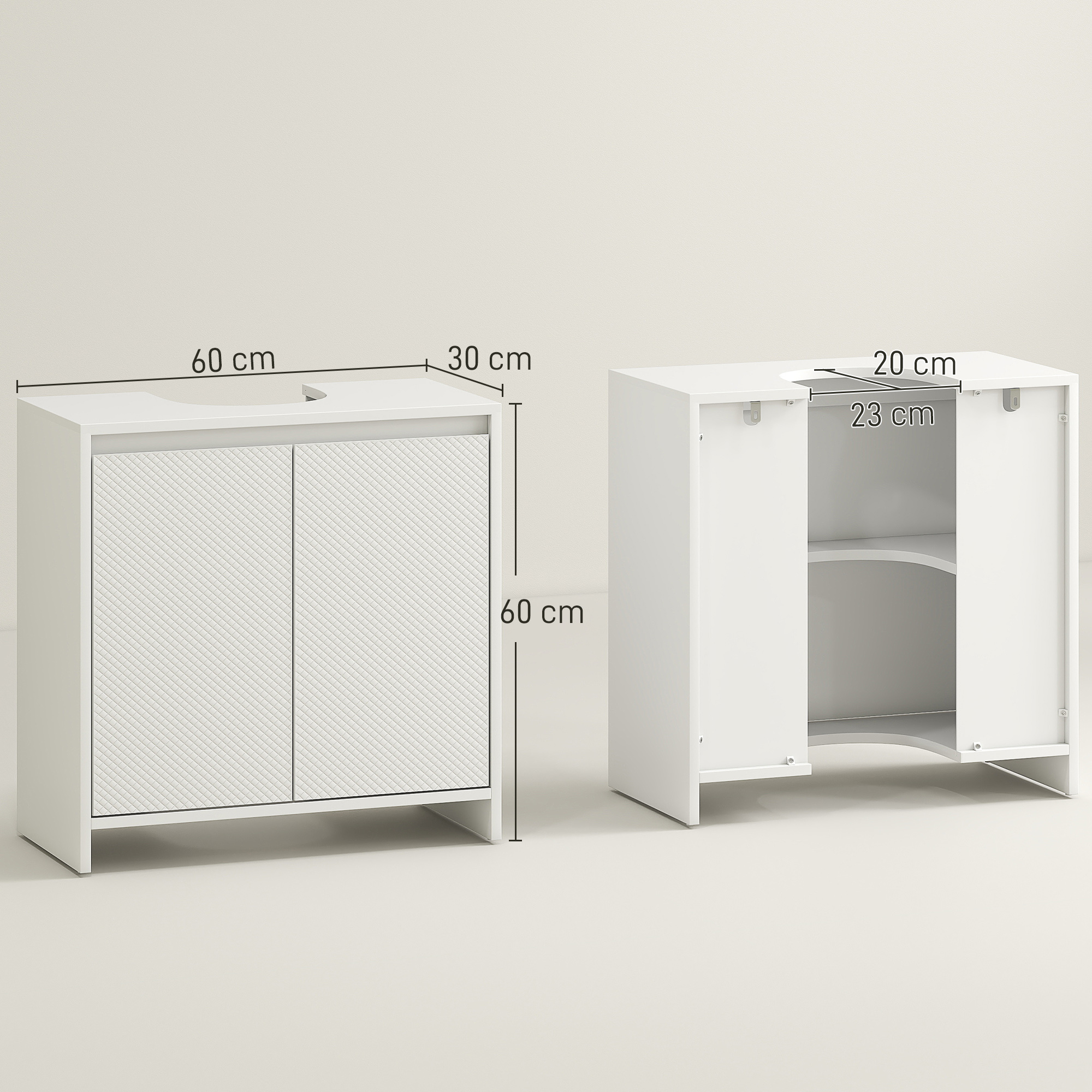 HOMCOM Under Sink Bathroom Cabinet, Freestanding Under Sink Cabinet with 2 Doors and Shelf for Basin without or with Pedestal, White 3