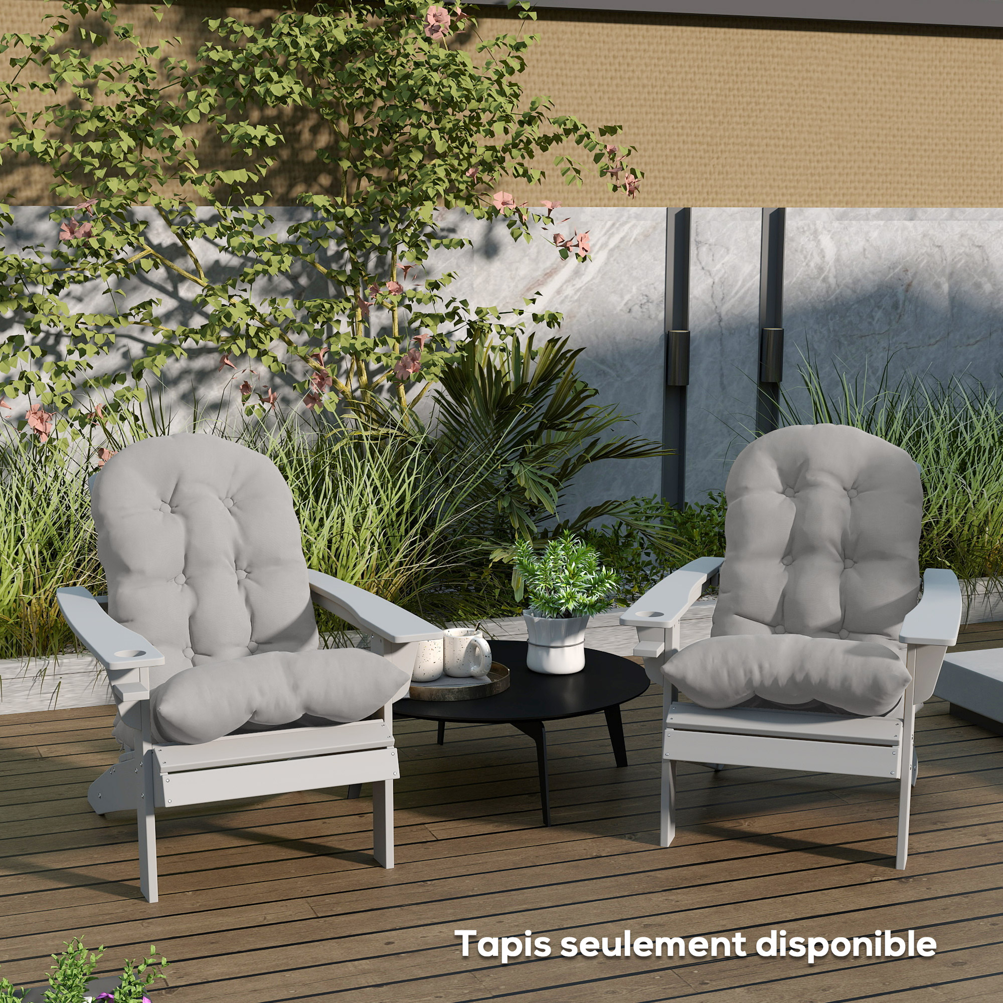 Lot De 2 Coussins Pour Chaises Adirondack - Épaisseur 10 Cm - Tissu Résistant UV - Avec Attaches - Gris Clair