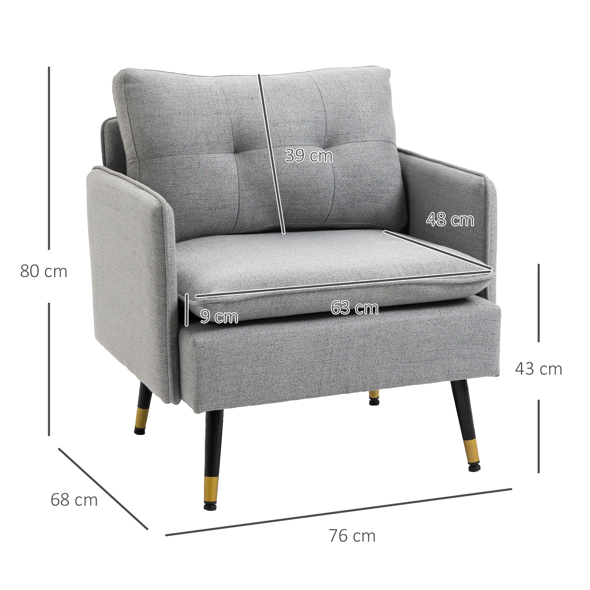 HOMCOM Modern Accent Chair, Upholstered Button Tufted Occasional Chair for Living Room and Bedroom, Grey 3