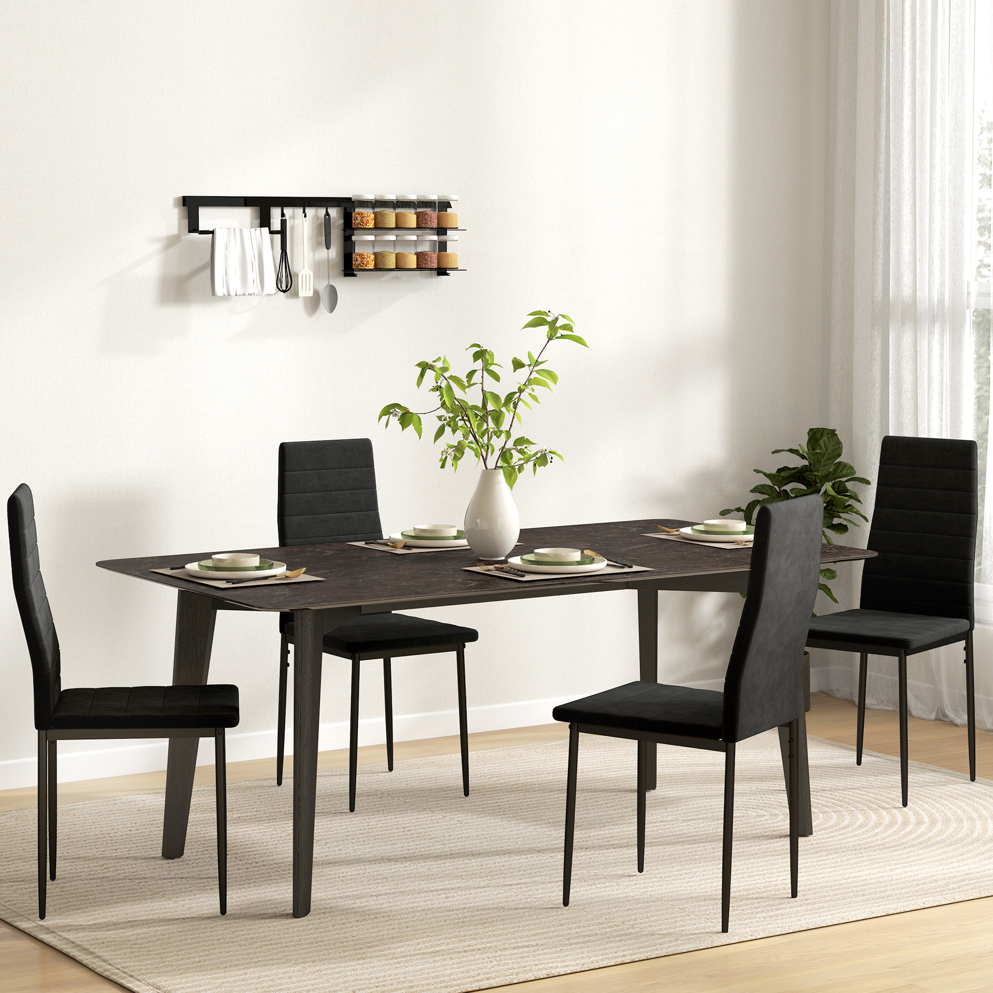 HOMCOM Esszimmerstühle 4er-Set Küchenstuhl mit Rückenlehne, Samtoptik, Arml günstig online kaufen