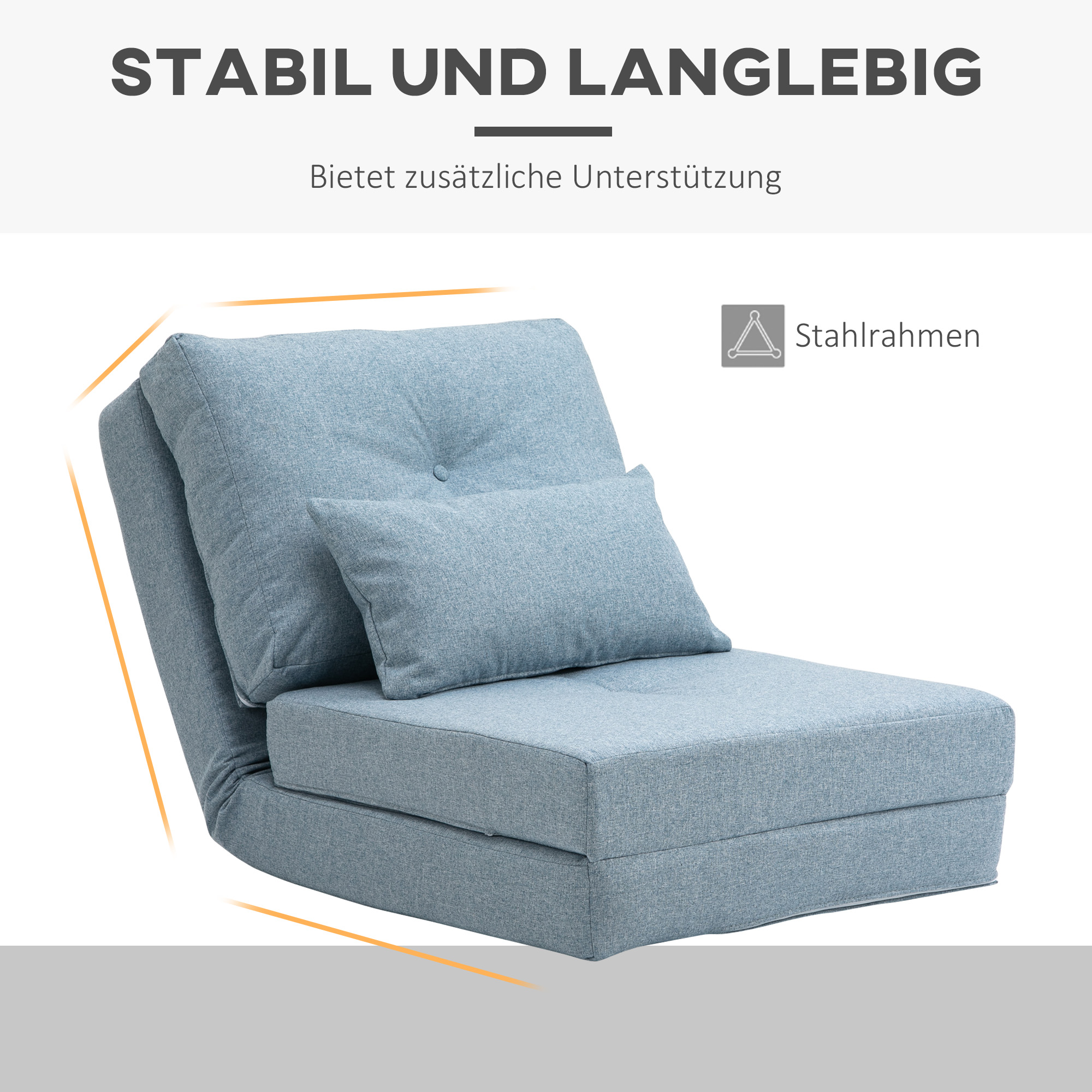 Kokkupandav põrandatool madratsiga magamismatt, 2-ühes disain, eemaldatav padi, 60 x 80 x 56 cm, taevasinine