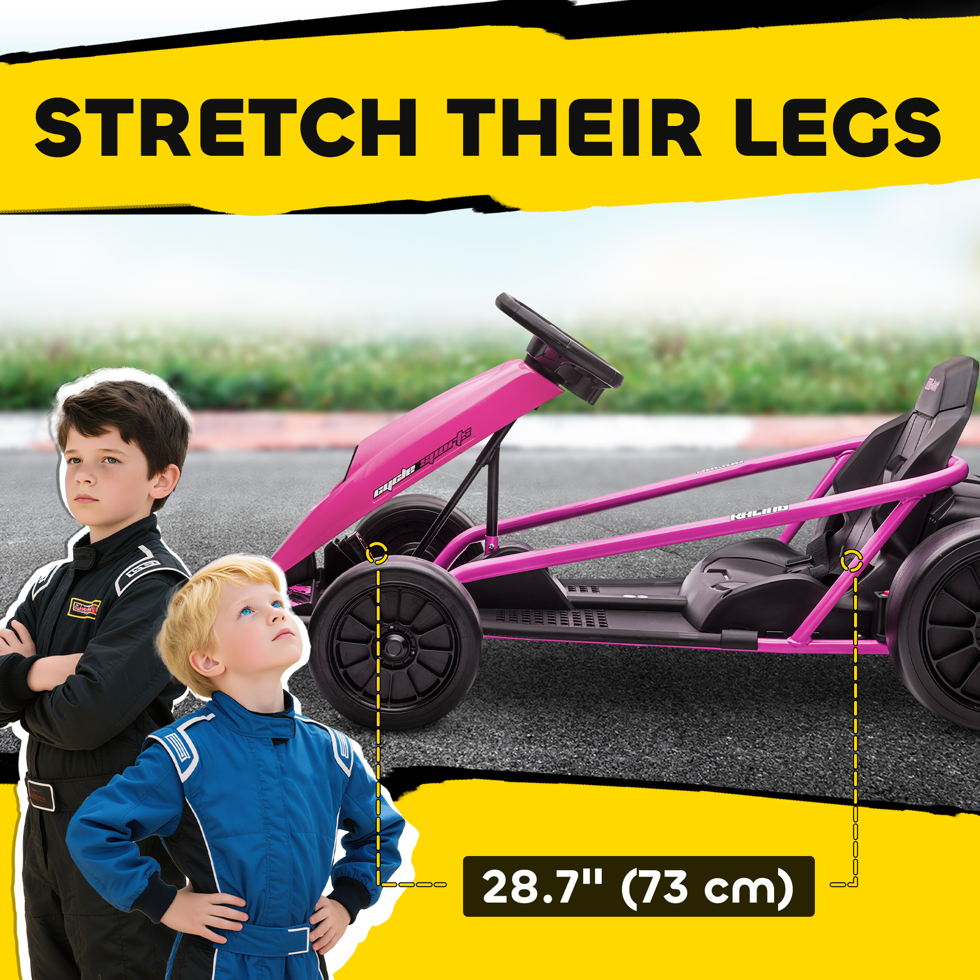 HOMCOM 24V Electric Go Kart for Kids, Drift Ride-On Racing Go Kart with 2 Speeds, for Boys Girls Aged 8-12 Years Old, Pink 6