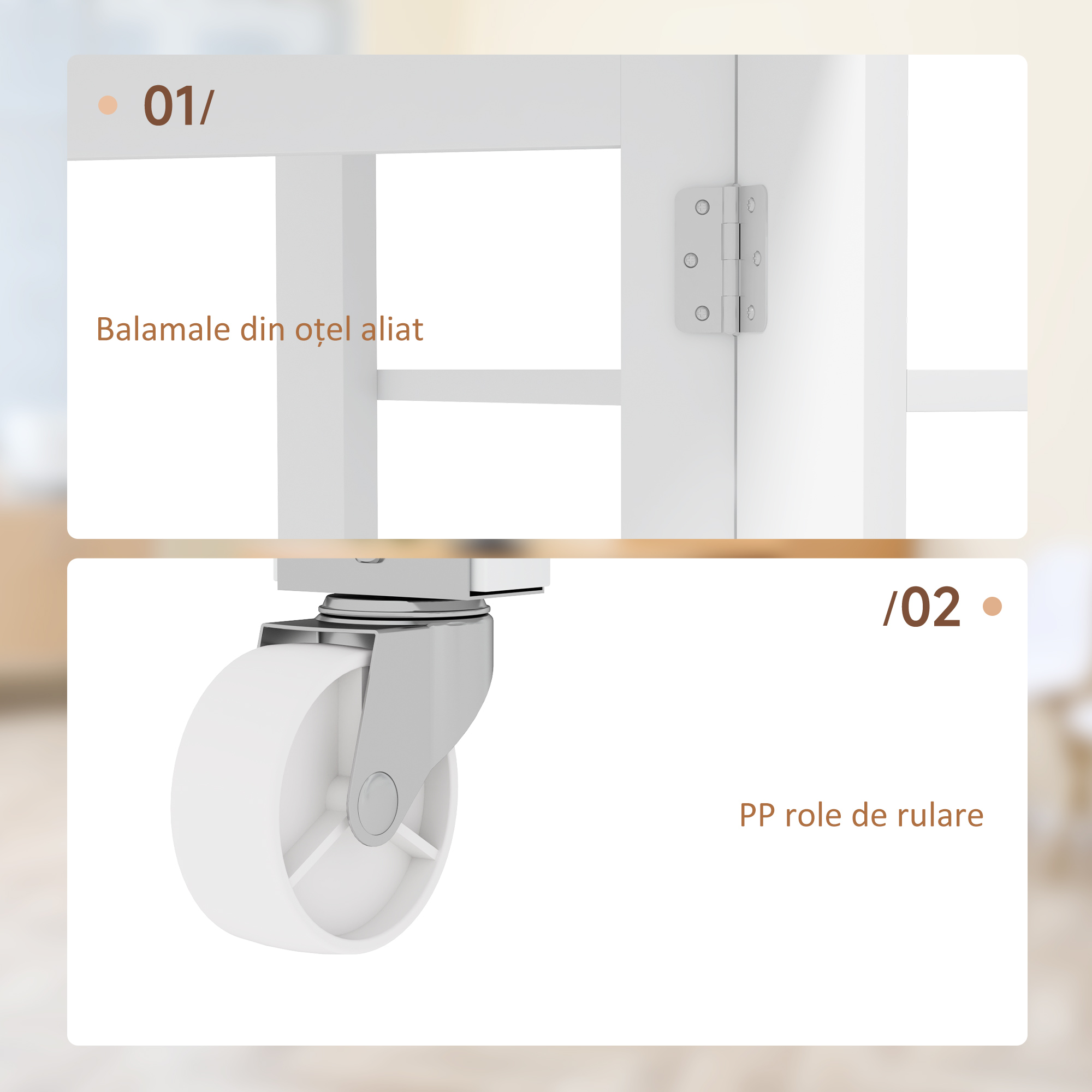  Masa Pliabila Rabatabila cu Roti, 2 Parti Rabatabile si Rafturi, 120x60x75 cm, Alb [5]