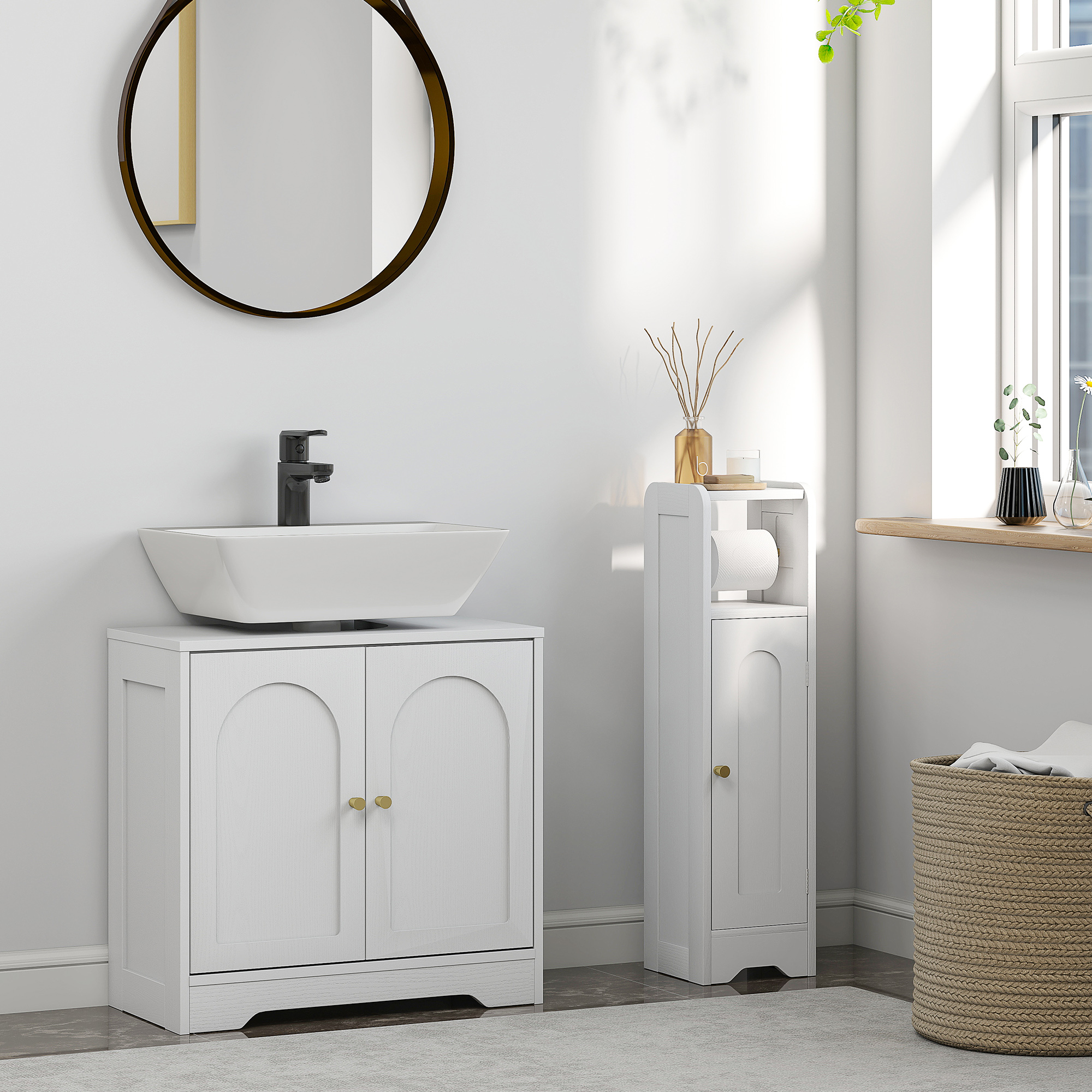 HOMCOM Under Sink Bathroom Cabinet with 2 Arch Doors White 8