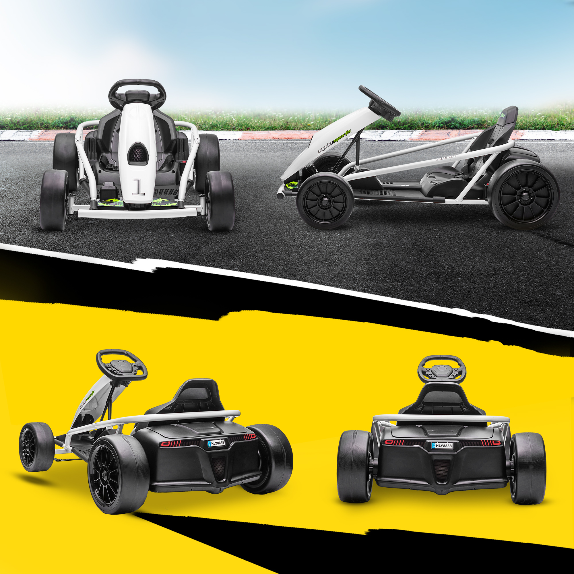 HOMCOM 24V Electric Go Kart for Kids, Drift Ride-On Racing Go Kart with 2 Speeds, for Boys Girls Aged 8-12 Years Old, White 9
