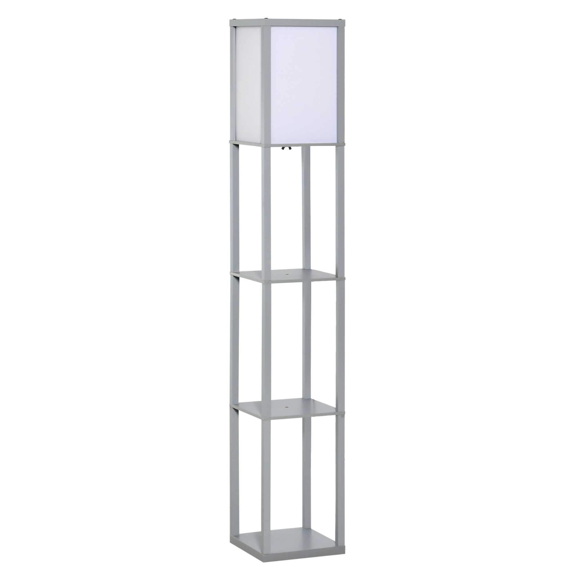 HOMCOM 3-Tier Floor Lamp, Floor Light with Storage Shelf, Reading Standing Lamp with Acrylic Shade for Living Room, Bedroom, Kitchen, Dining Room, Office, Dorm, 160cm, Grey