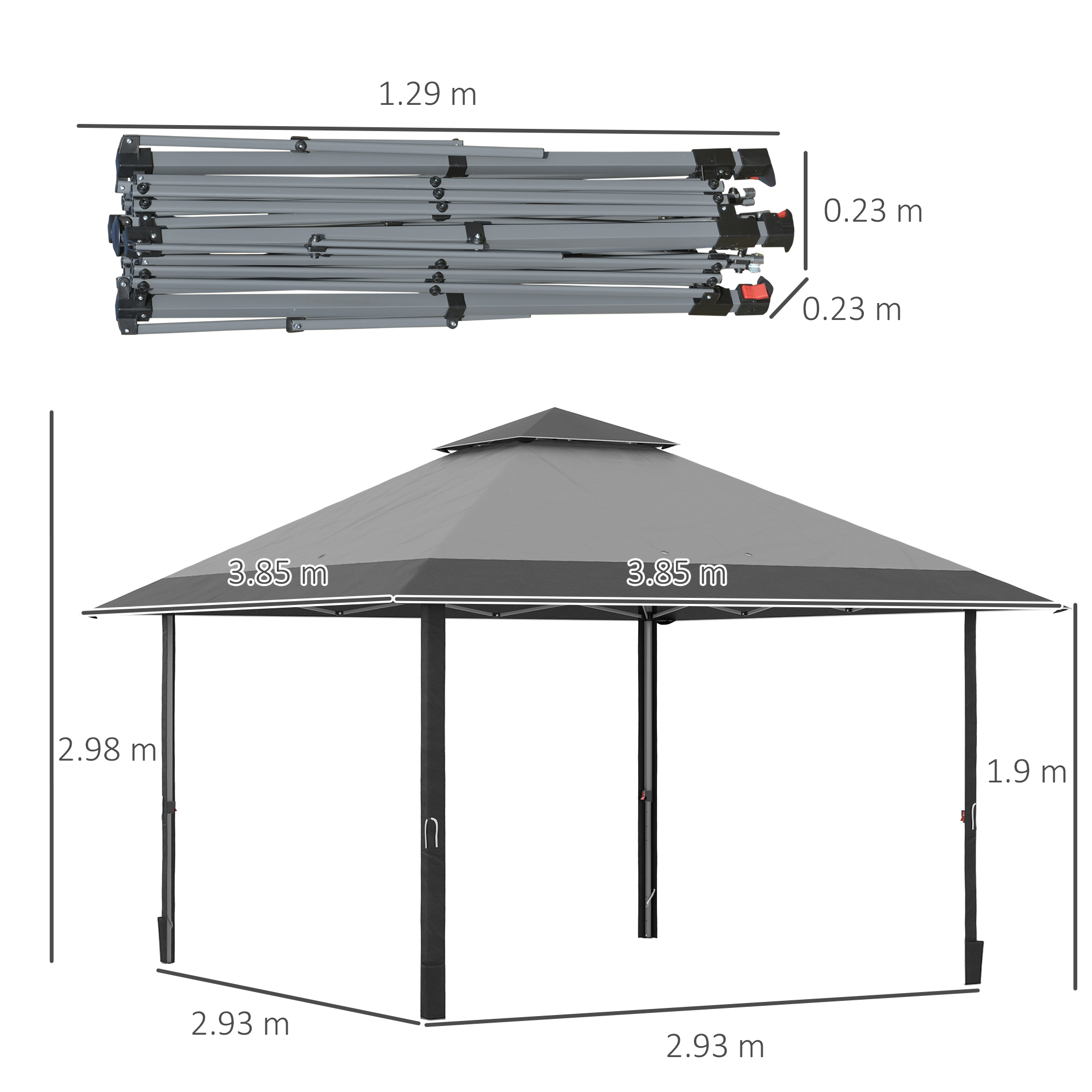 Outsunny 4 x 4m Pop-up Gazebo Double Roof Canopy Tent with UV Proof, Roller Bag & 3-Level Height Adjustable Outdoor Party, Steel Frame, Grey 3