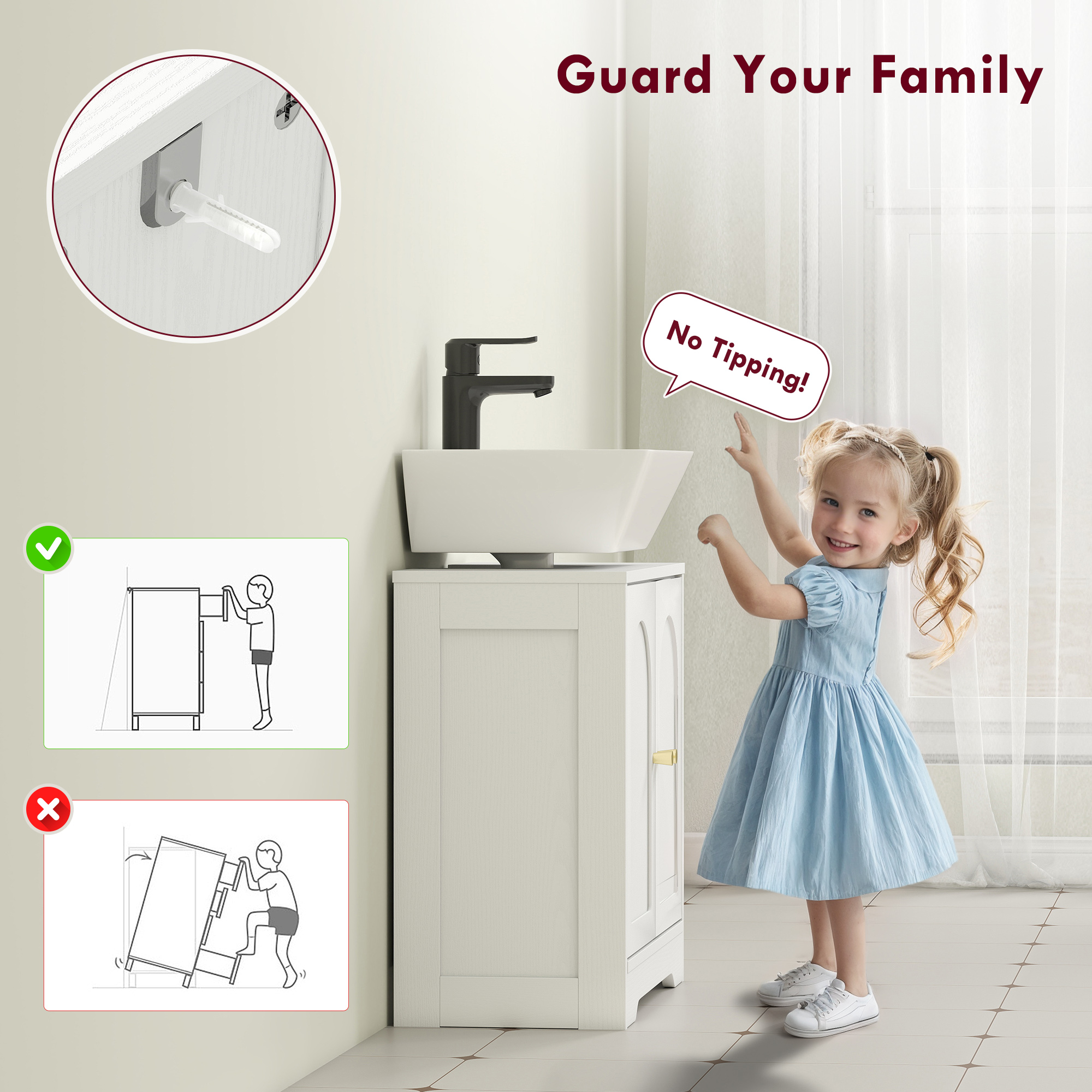 HOMCOM Under Sink Bathroom Cabinet with 2 Arch Doors White 6