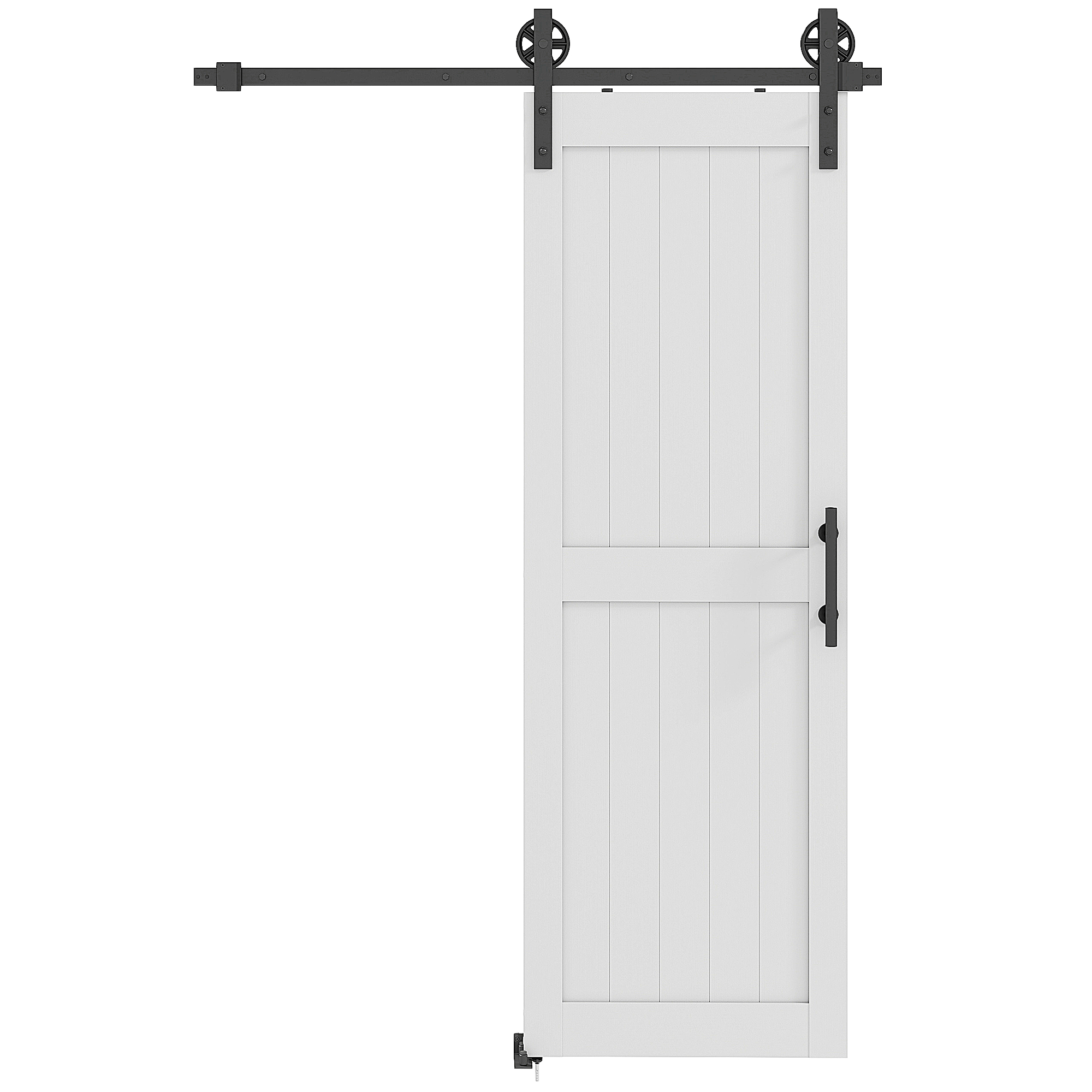 HOMCOM Puerta Corredera de Granero con Herrajes Manija Rodillo y Guía de Suelo Mejorados para Baño Salón 71,5x213,4 cm Blanco