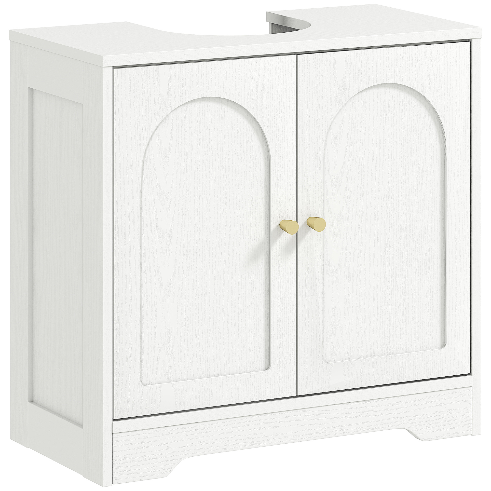 HOMCOM Mueble bajo Lavabo con 2 Puertas con Diseño de Arco Estante Ajustable Tiradores Dorados 60x30x65 cm Blanco