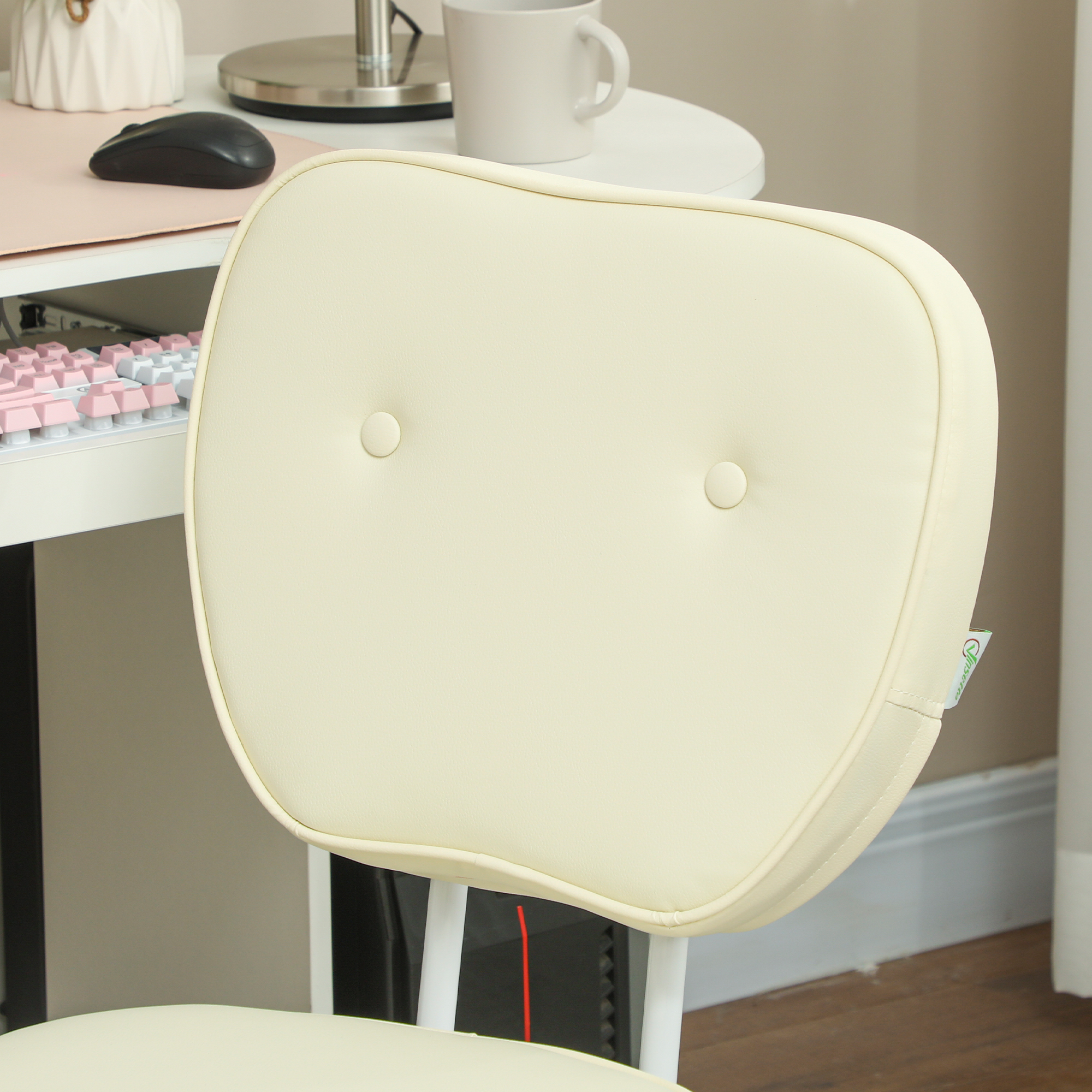 Vinsetto Vanity Office Chair, PU Leather Computer Chair for Home, with Adjustable Height, Armless, Swivel Wheels, Cream 9