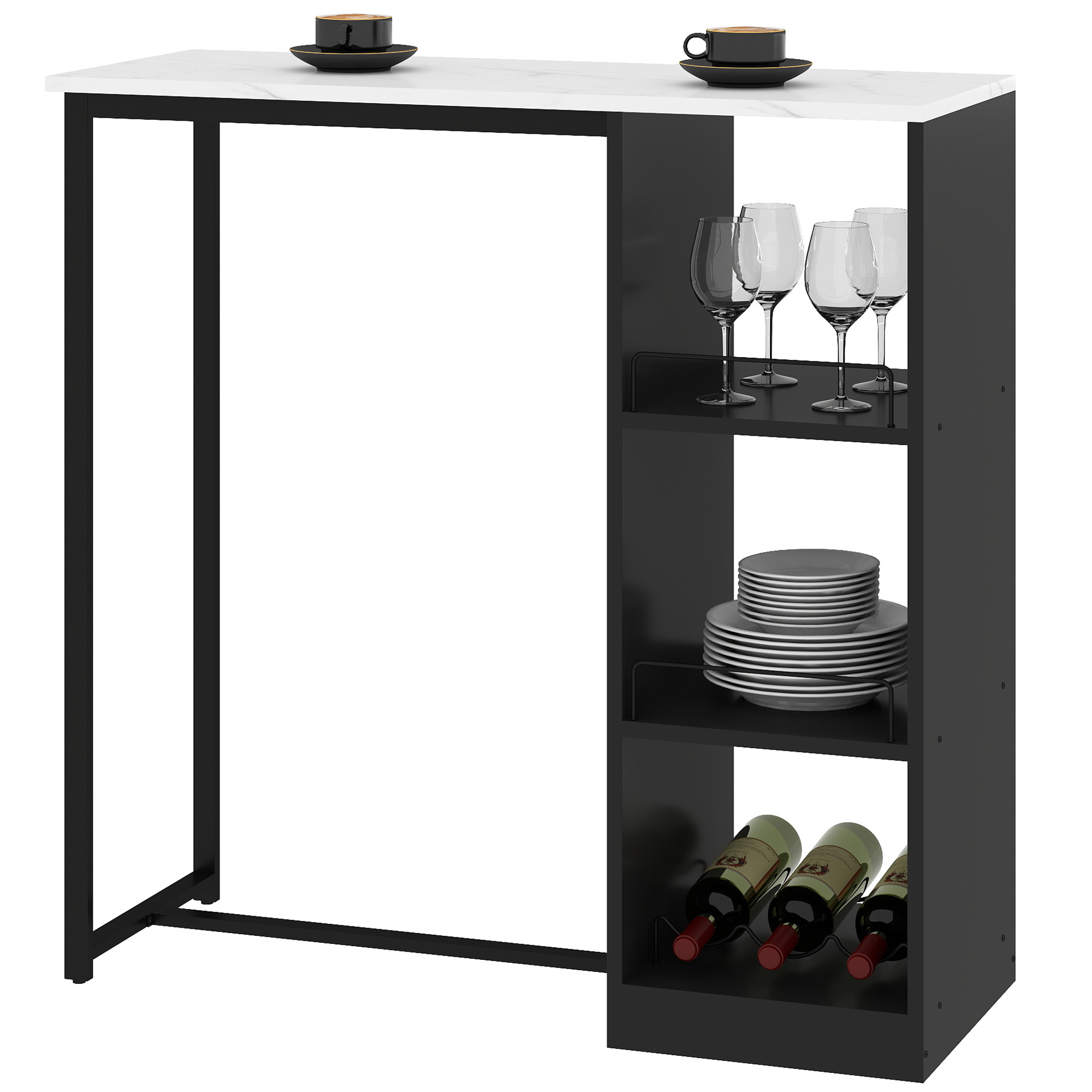 Table Haute De Bar BRAGA Mange-debout Comptoir En Métal Avec Plateau En Fibres De Bois Couleur Chene Sauvage