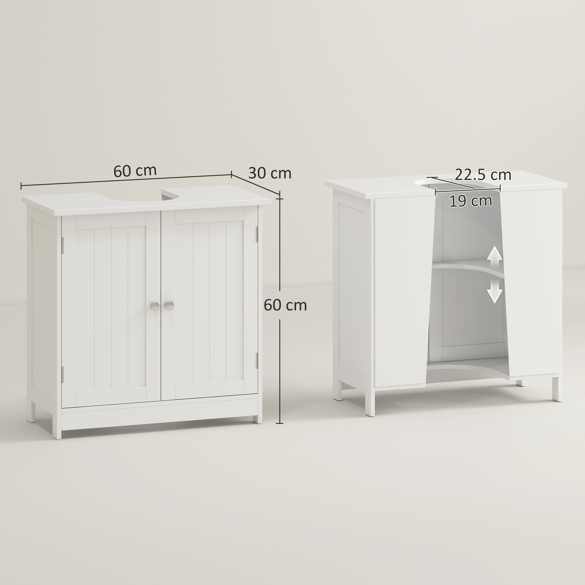 Mobiletto Sottolavabo HOMCOM - MDF Bianco, 60x30x60cm, 2 Ante, 3 Ripiani - Foto 2
