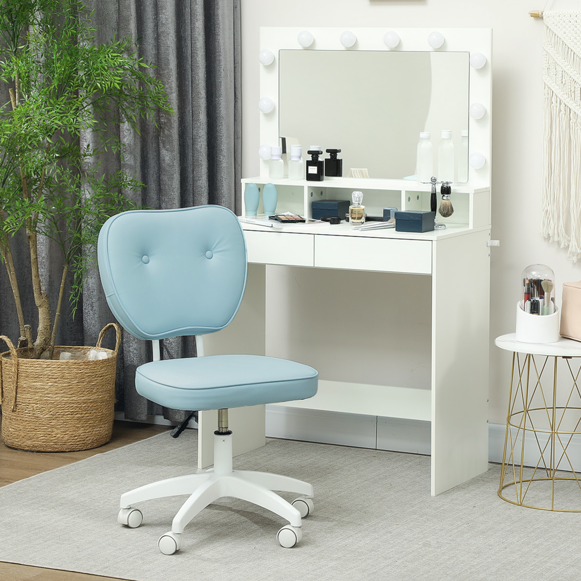 Vinsetto Vanity Office Chair, PU Leather Computer Chair for Home, with Adjustable Height, Armless, Swivel Wheels, Blue 8