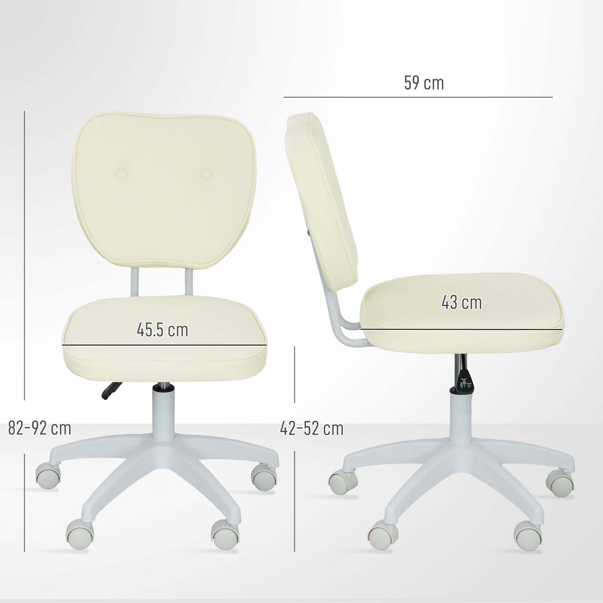 Vinsetto Vanity Office Chair, PU Leather Computer Chair for Home, with Adjustable Height, Armless, Swivel Wheels, Cream 3