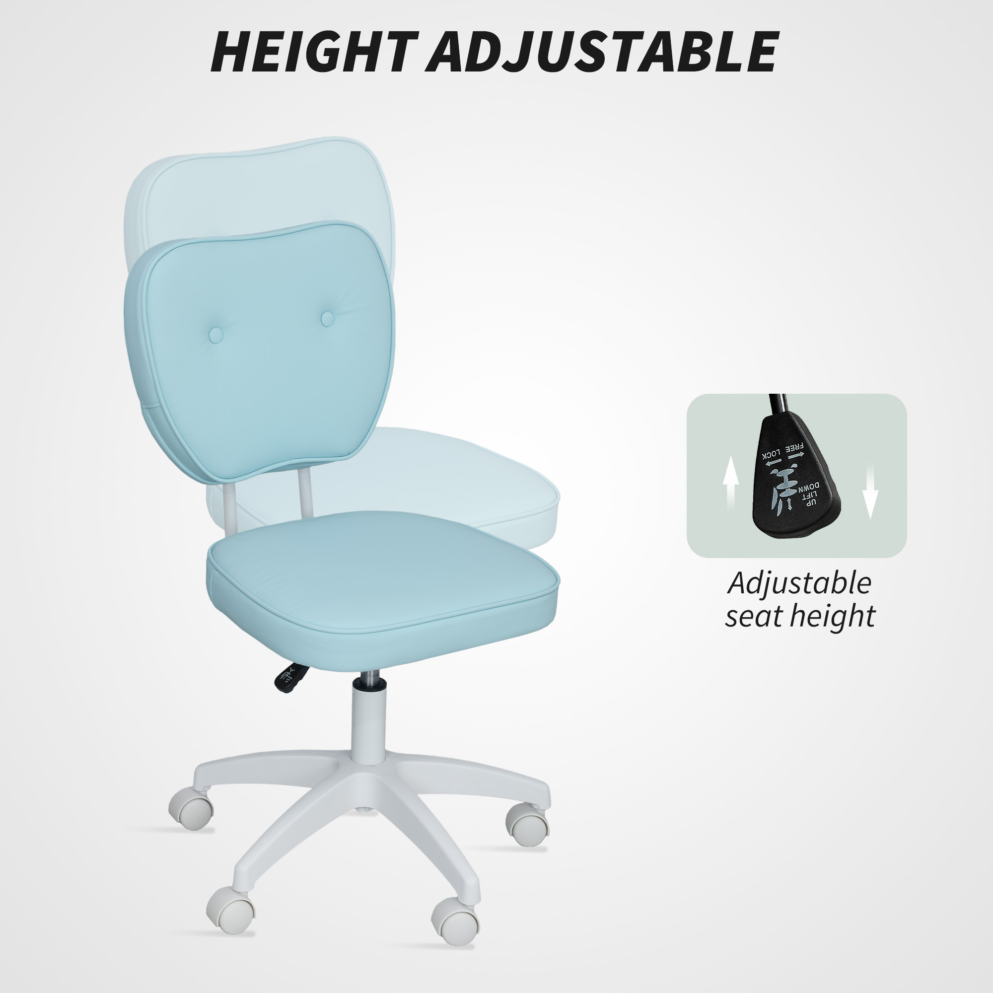 Vinsetto Vanity Office Chair, PU Leather Computer Chair for Home, with Adjustable Height, Armless, Swivel Wheels, Blue 4