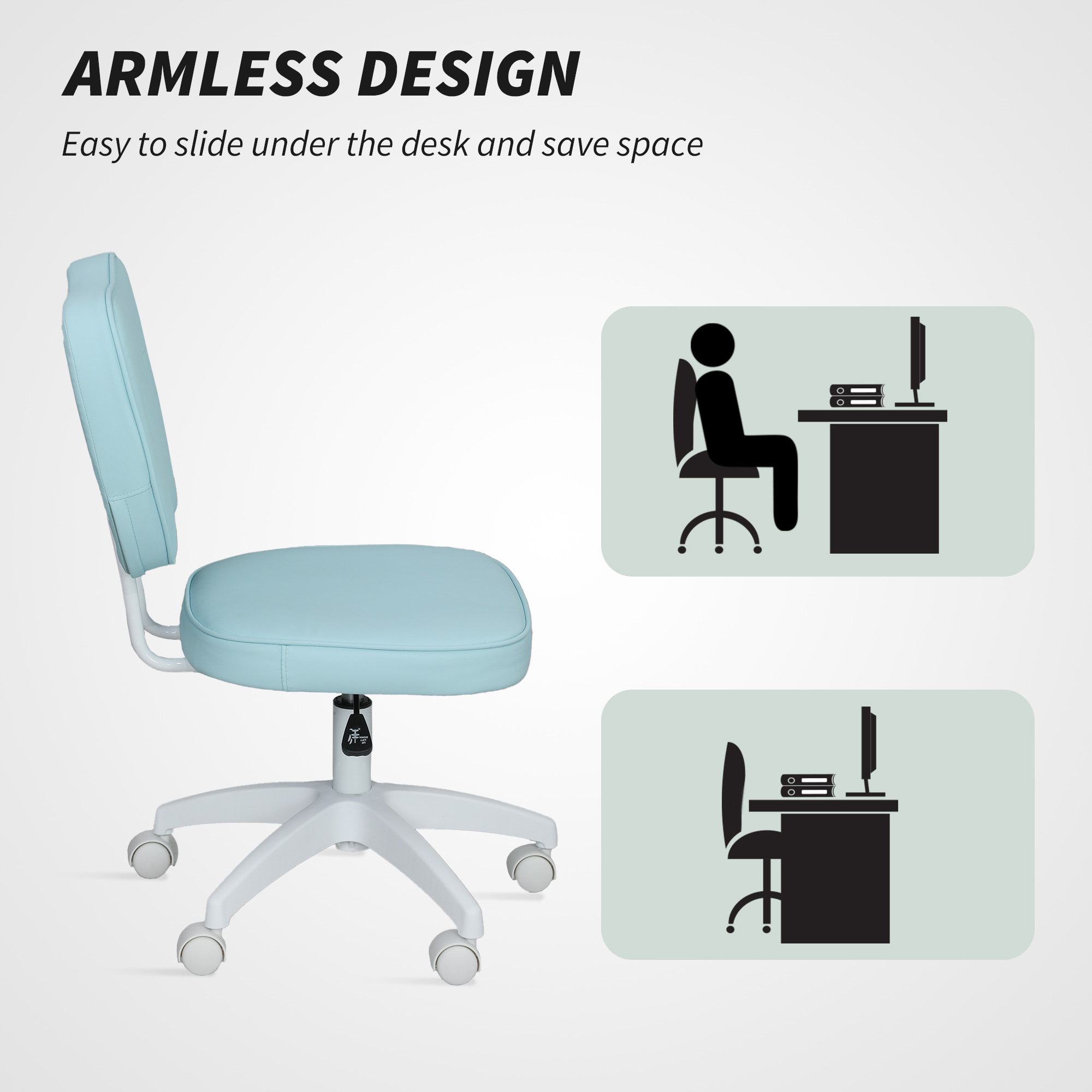 Vinsetto Vanity Office Chair, PU Leather Computer Chair for Home, with Adjustable Height, Armless, Swivel Wheels, Blue 6