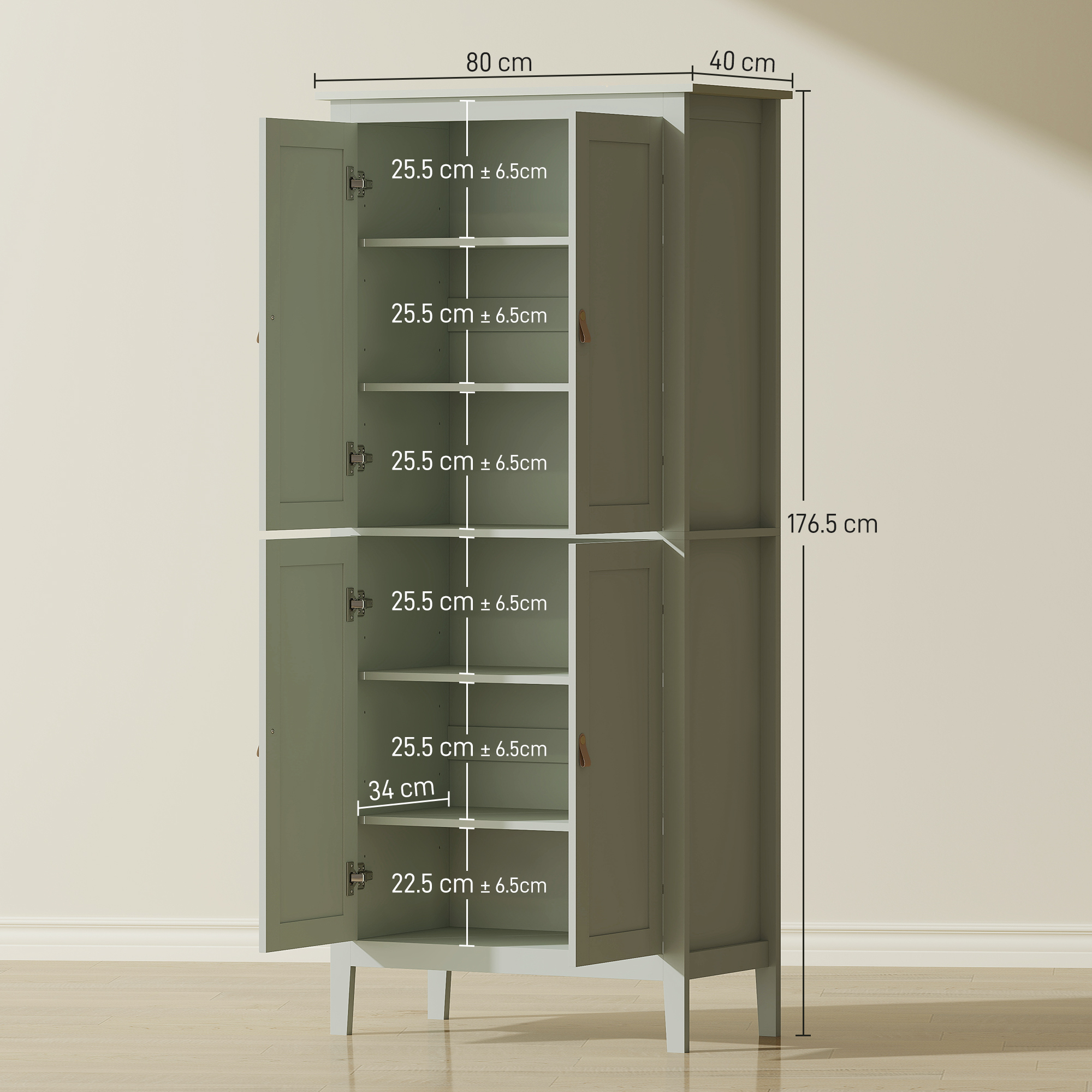 HOMCOM Tall Pantry Cupboard with Motion Sensor LED Light Green 3