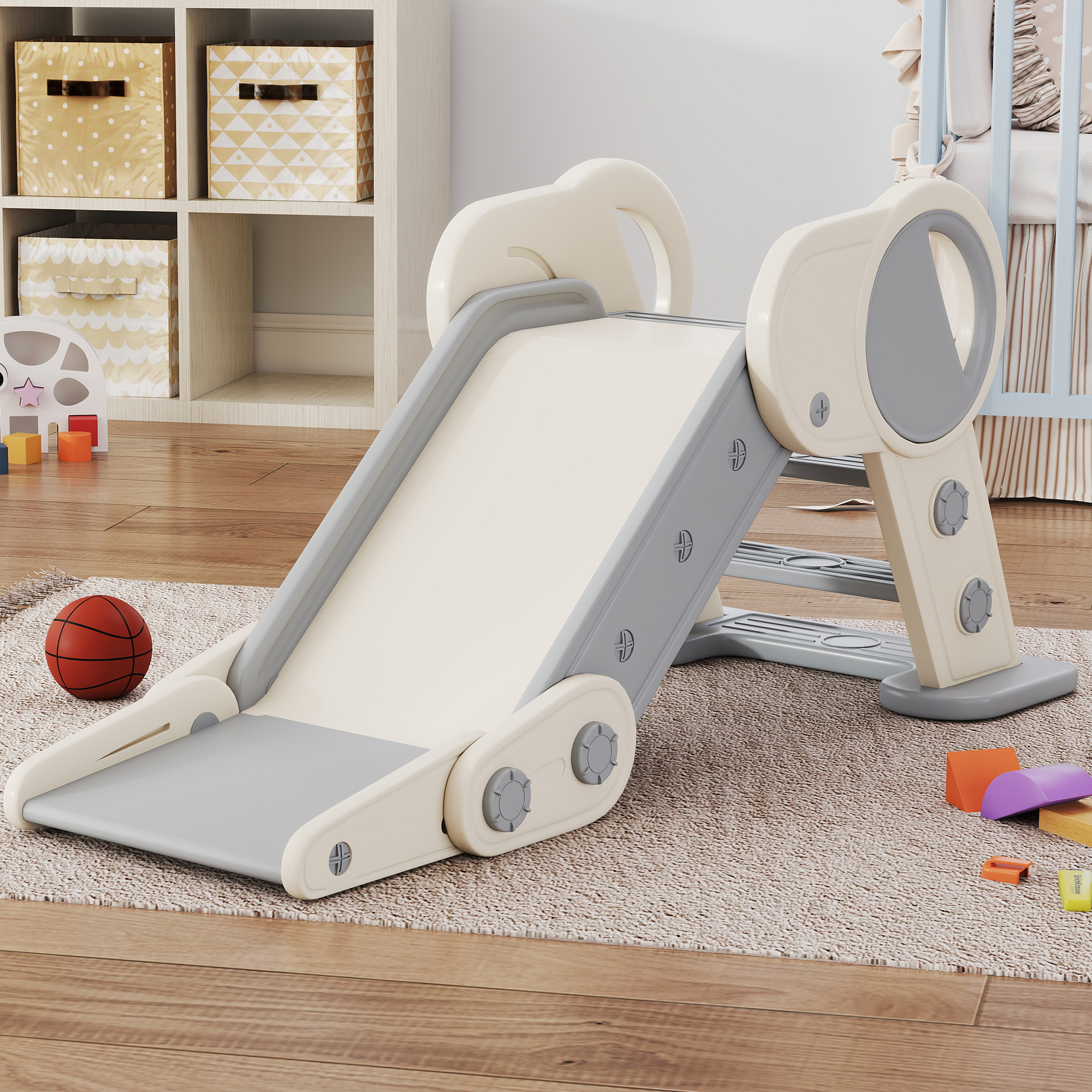 AIYAPLAY Foldable Kids Slide, Freestanding Baby Slide, for Ages 1.5-3 Years, Grey & Beige 8