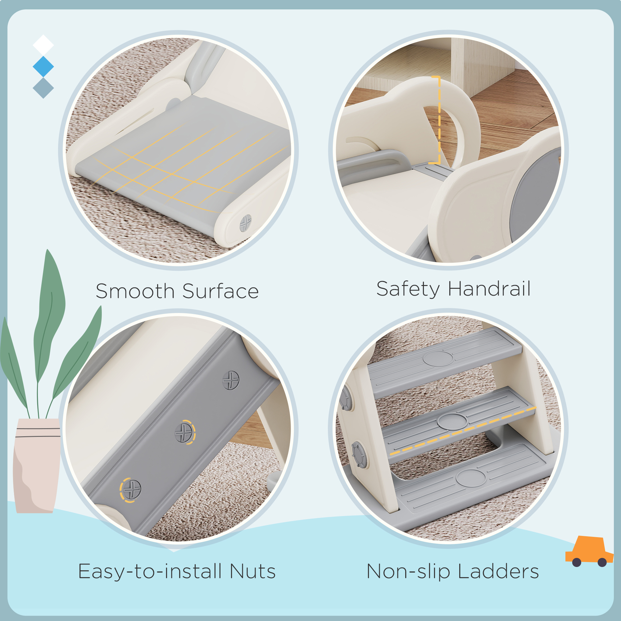AIYAPLAY Foldable Kids Slide, Freestanding Baby Slide, for Ages 1.5-3 Years, Grey & Beige 7