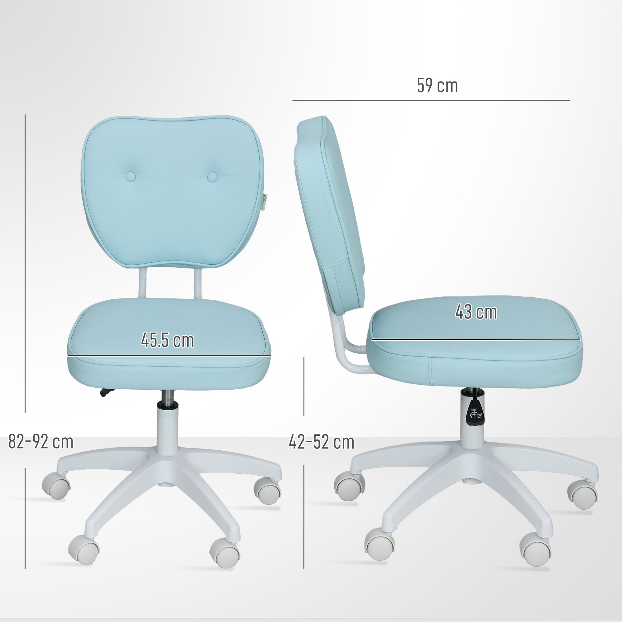Vinsetto Vanity Office Chair, PU Leather Computer Chair for Home, with Adjustable Height, Armless, Swivel Wheels, Blue 3