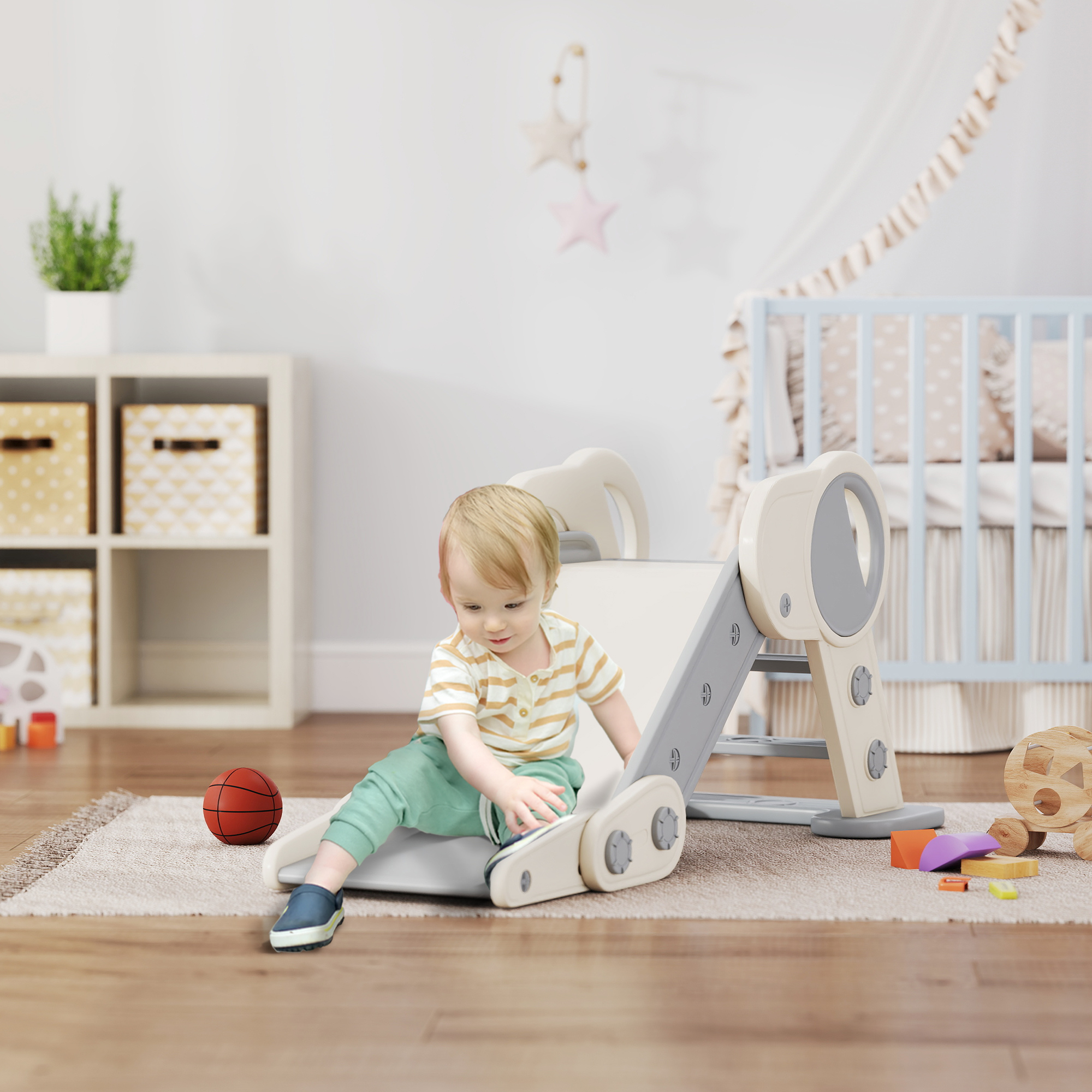 AIYAPLAY Foldable Kids Slide, Freestanding Baby Slide, for Ages 1.5-3 Years, Grey & Beige 2