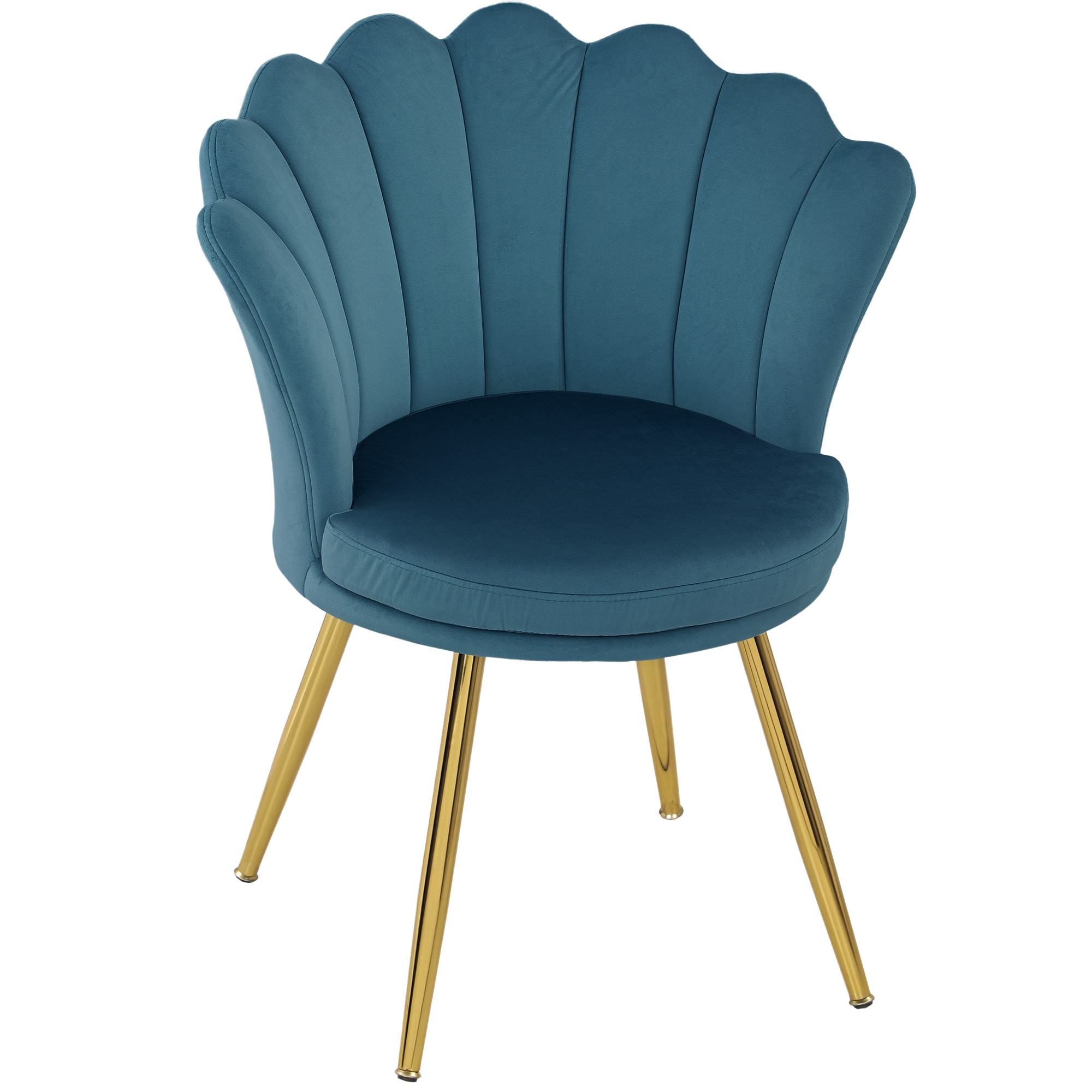 HOMCOM Fauteuil coquillage chaise coiffeuse fauteuil en velours fauteuil de salon avec pieds en métal doré bleu