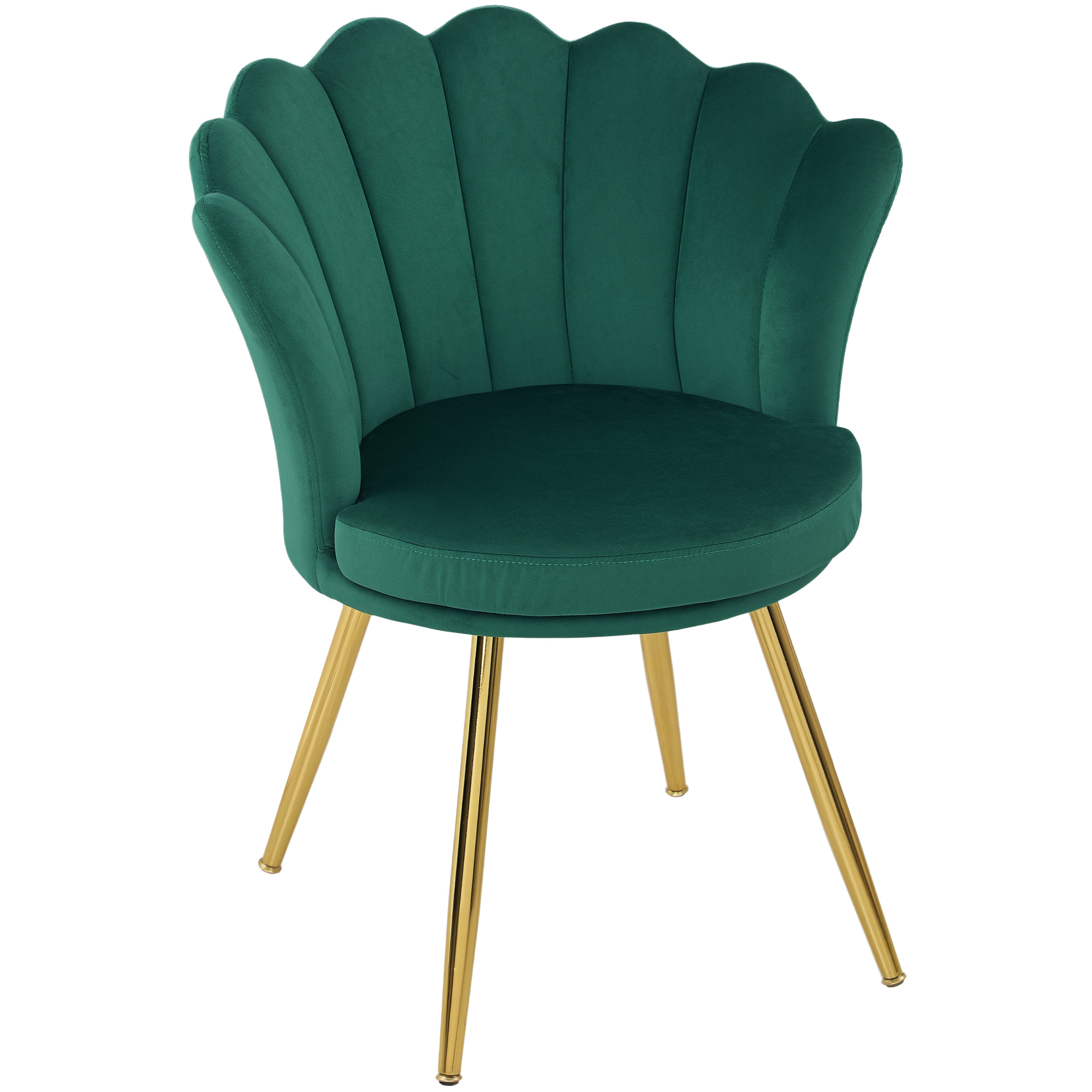 HOMCOM Fauteuil coquillage chaise coiffeuse fauteuil en velours fauteuil de salon avec pieds en métal doré vert