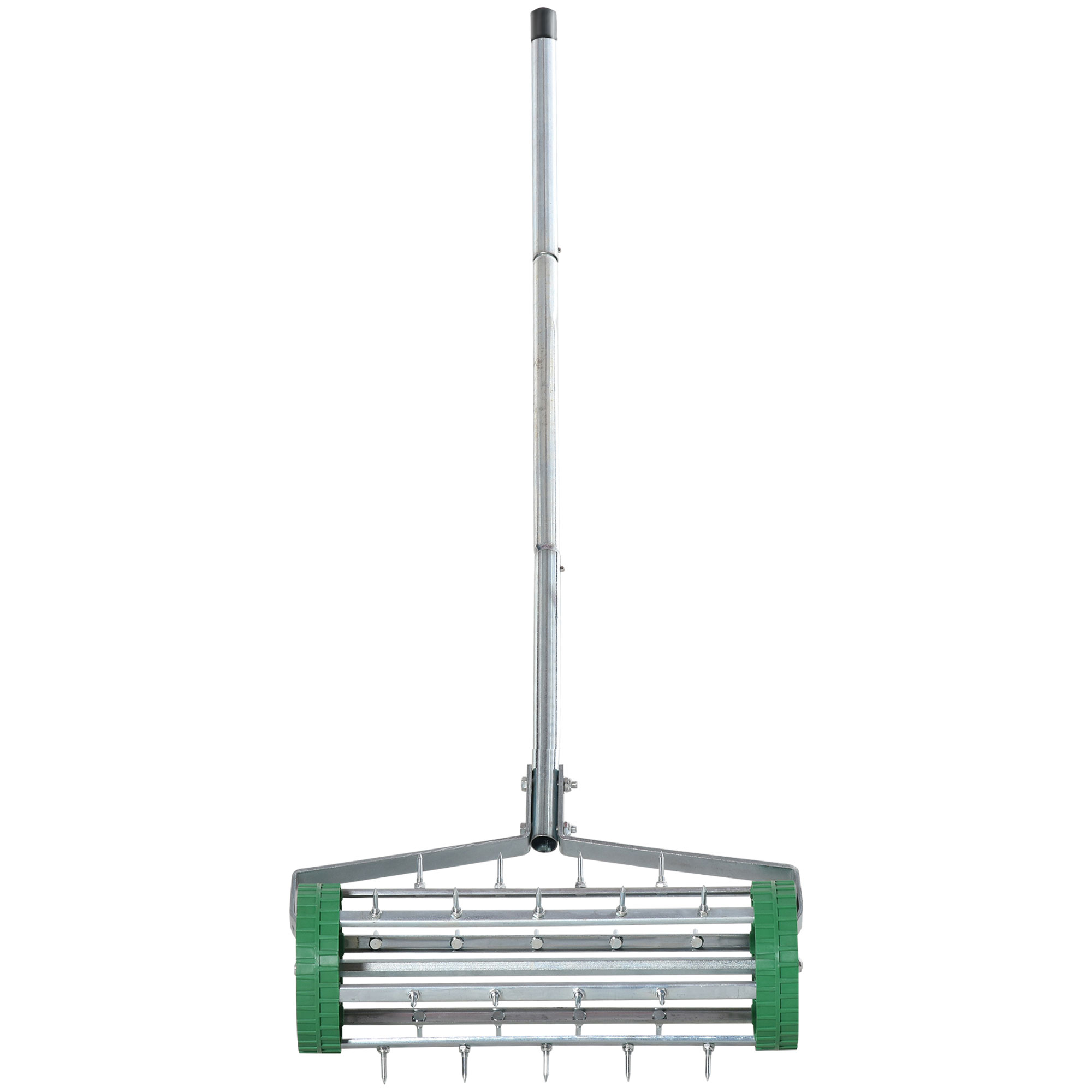 Outsunny Rastrello Scarificatore con Ruote da Giardino Ferro zincato 135×42×15cm Verde, argento