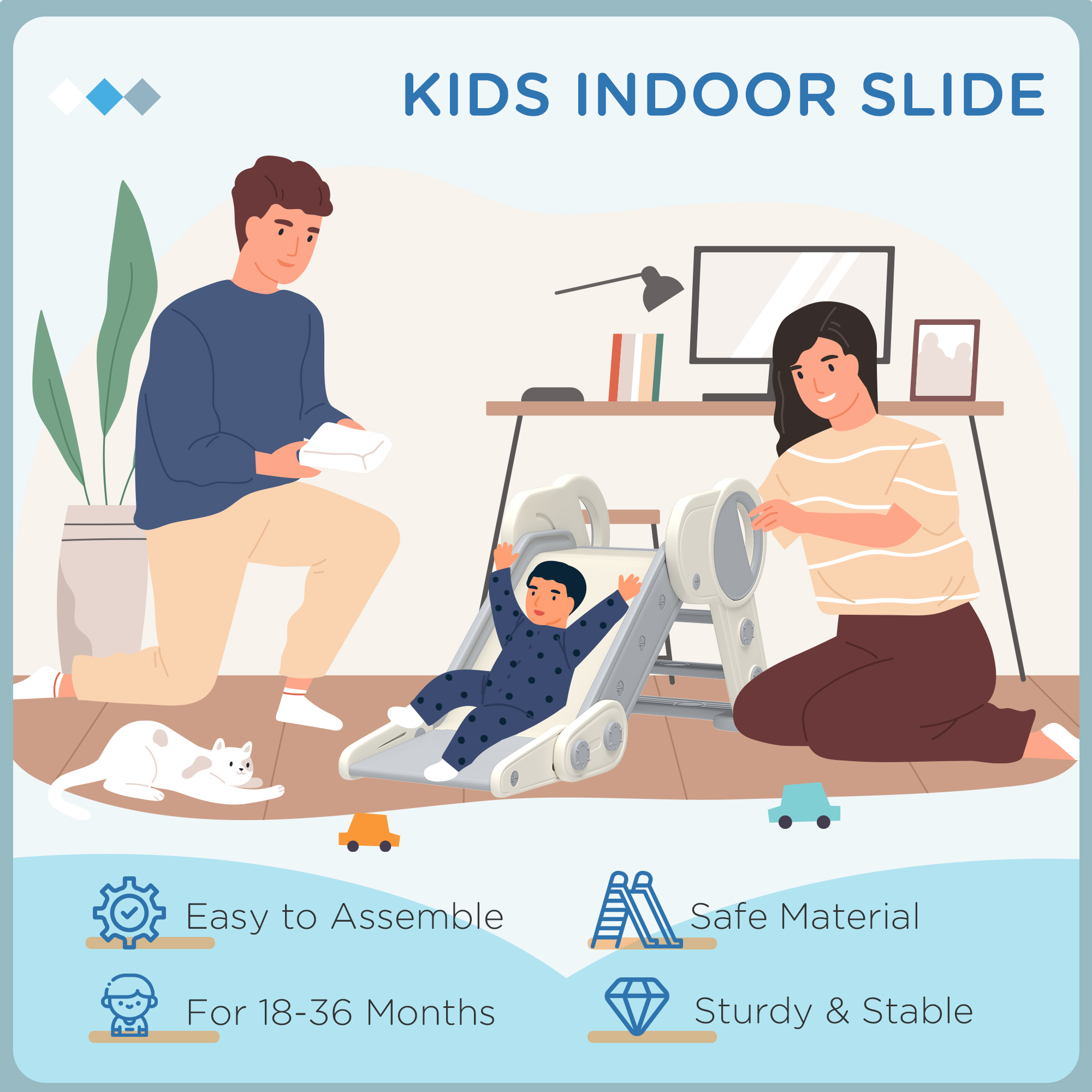 AIYAPLAY Foldable Kids Slide, Freestanding Baby Slide, for Ages 1.5-3 Years, Grey & Beige 5
