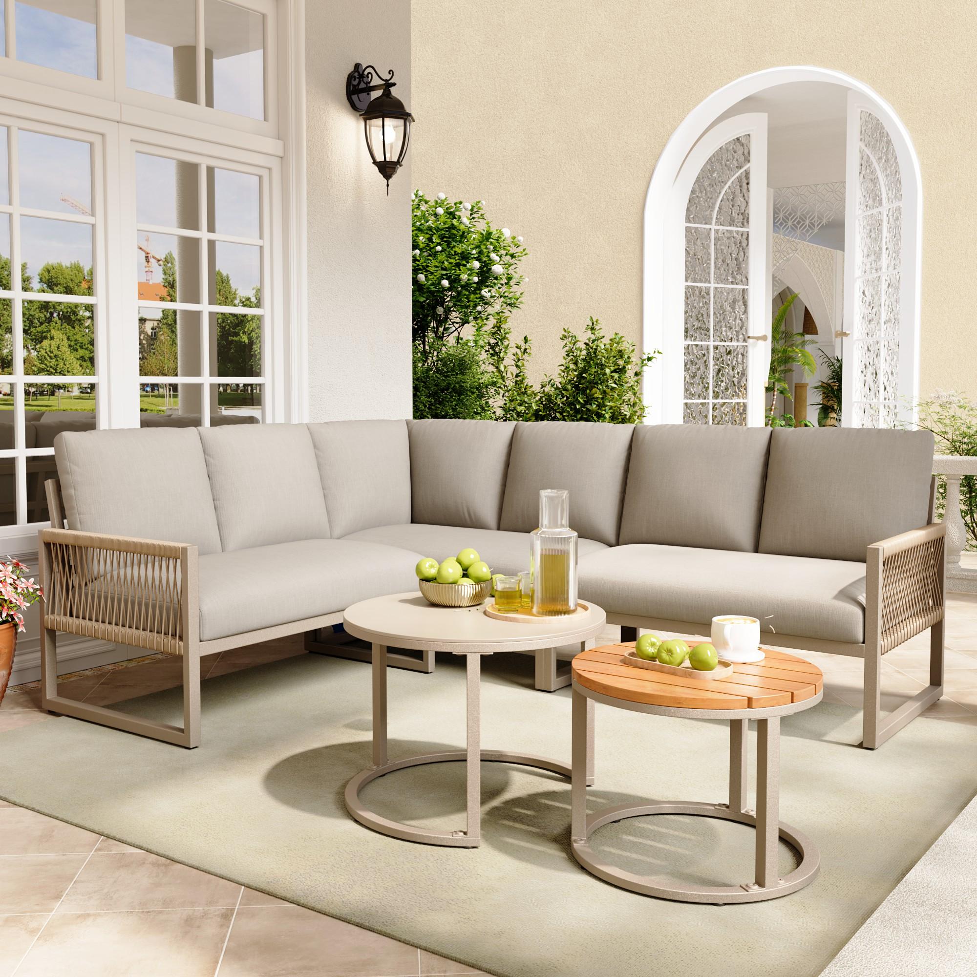 Garten-Lounge-Set für 6-7 Personen, Ecksofa mit verzinktem Eisengestell und günstig online kaufen