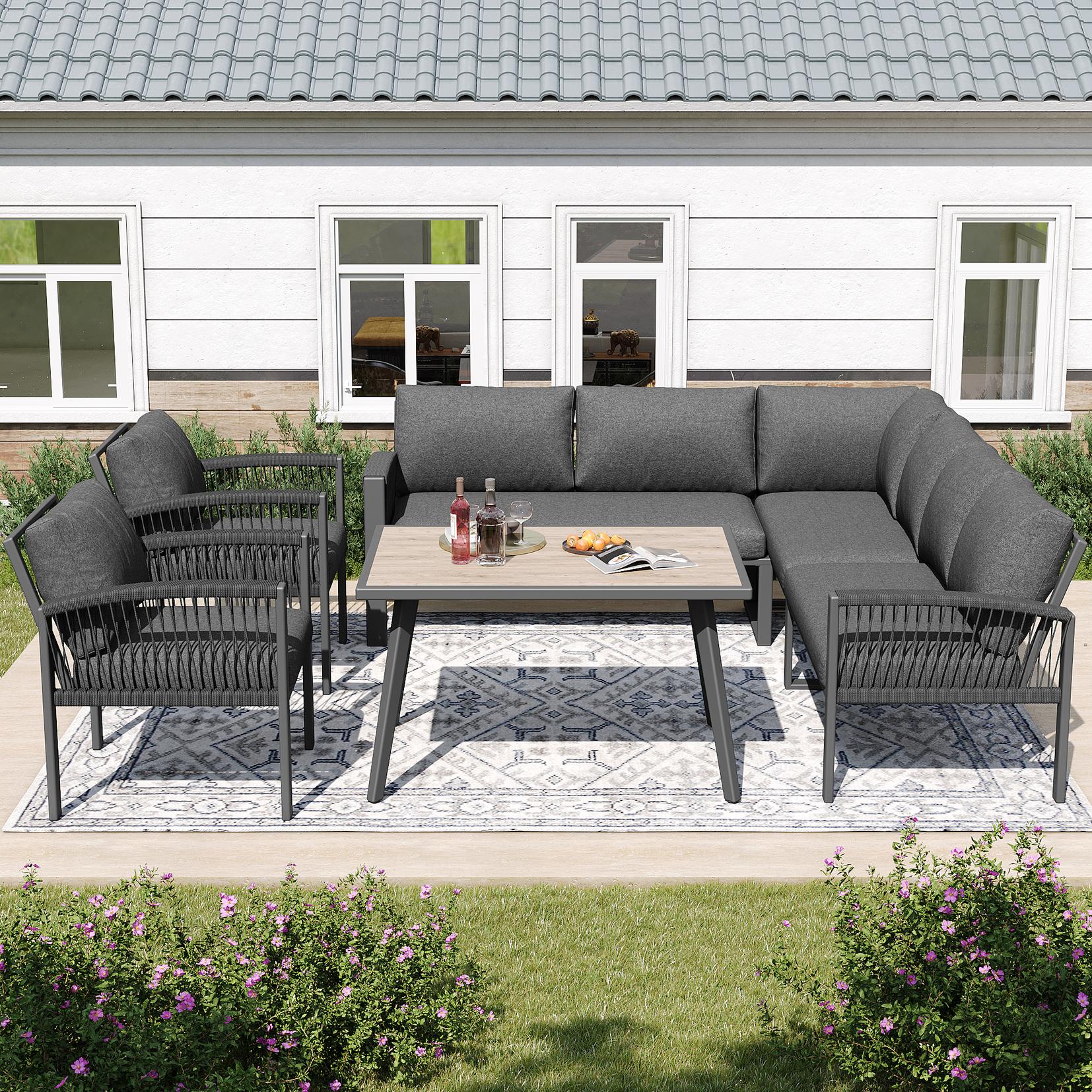 Garten-Lounge-Set für 8 Personen, Möbelset mit Seilwerk,  inklusive Sitz- u günstig online kaufen