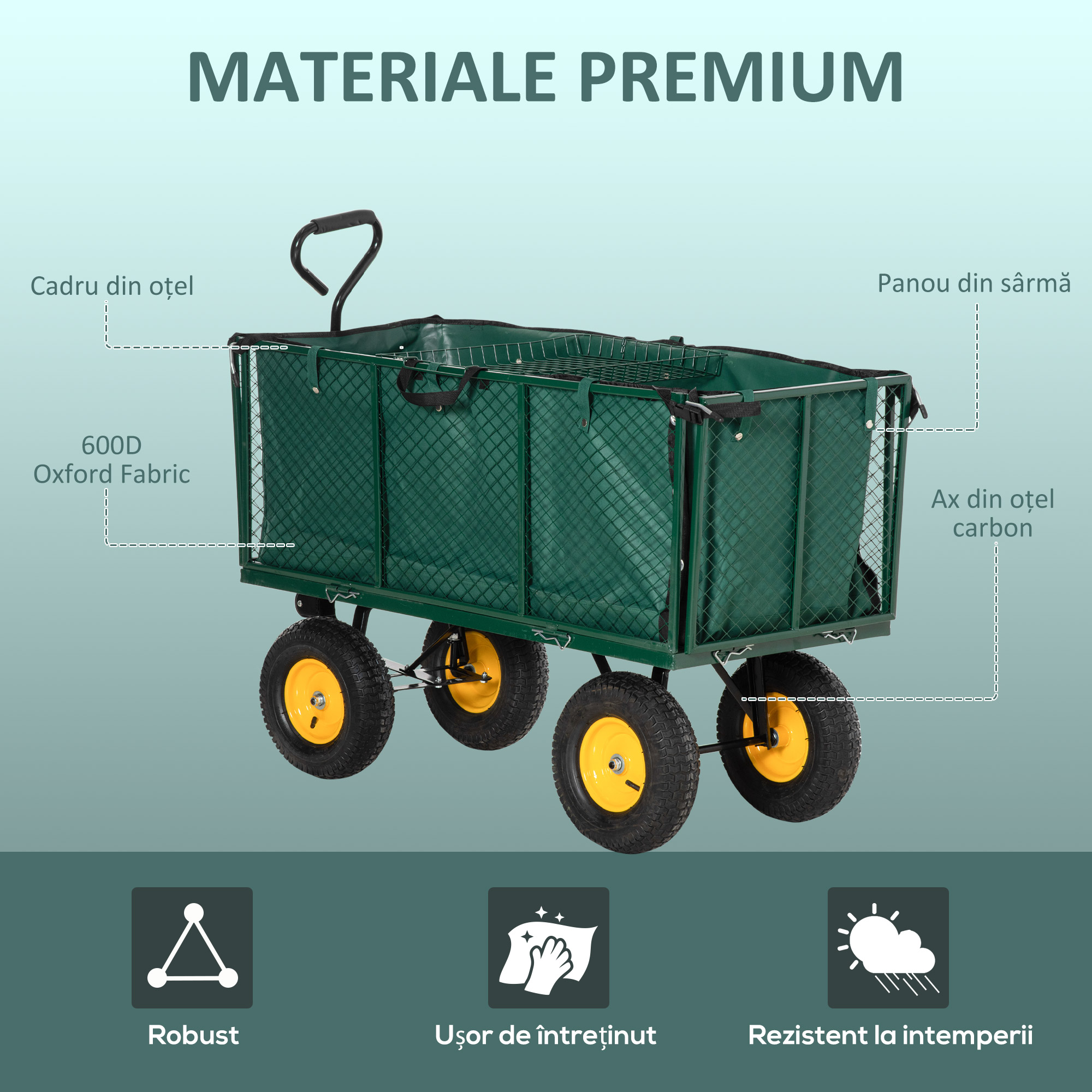  Carucior Gradina 342 L - Structura Otel, Rabatabil, Verde [6]