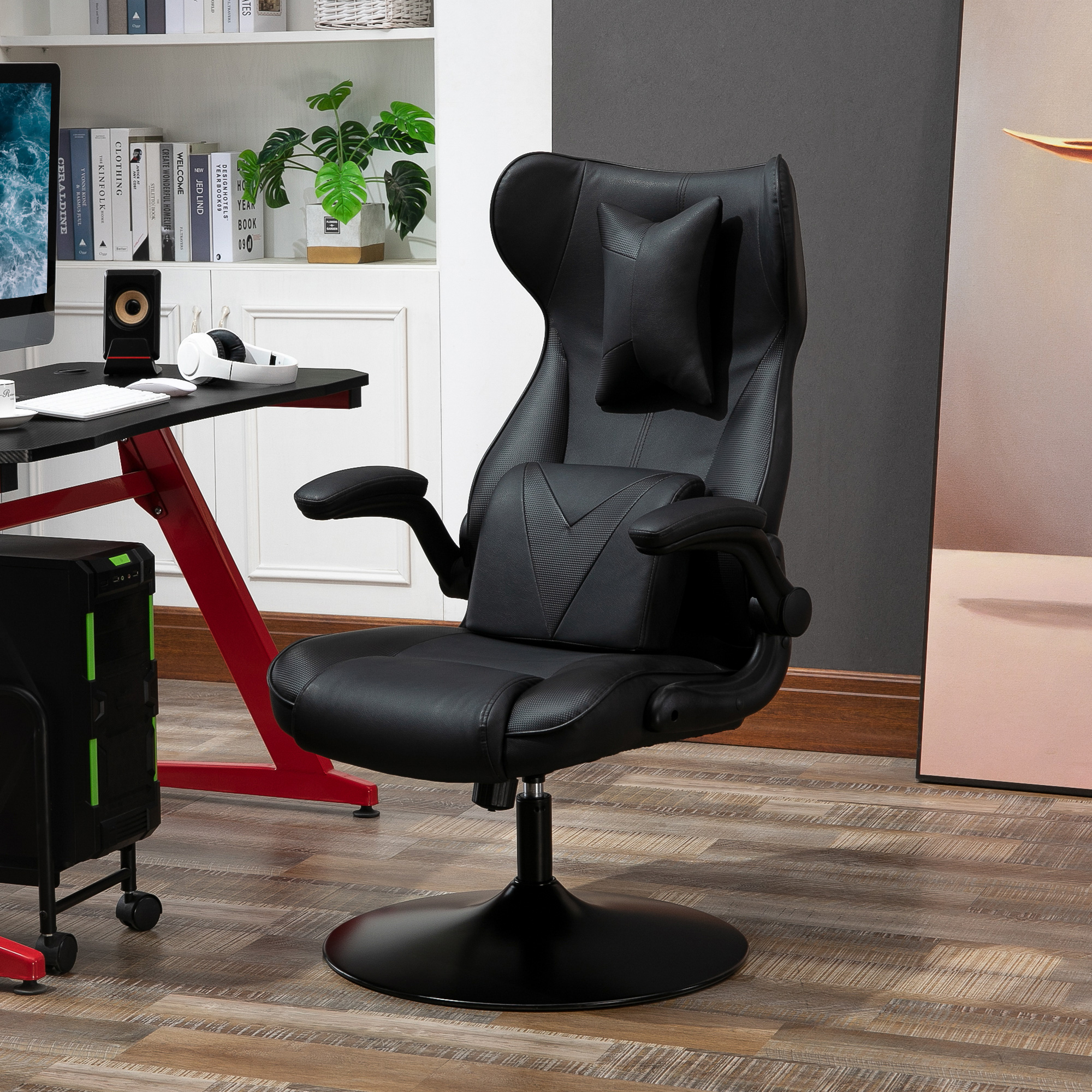 Vinsetto Video Game Chair with Lumbar Support, Racing Style Home Office Chair, Computer Chair with Swivel Base, Flip-up Armrest and Headrest, Black 8