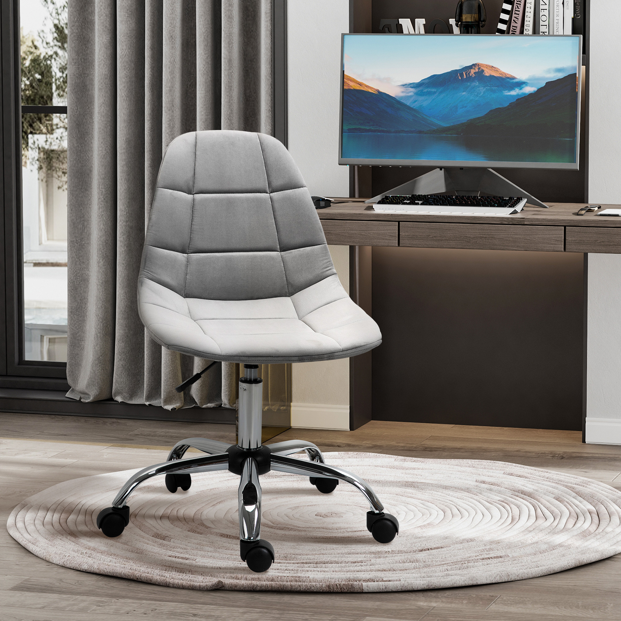 Vinsetto Ergonomic Office Chair with Adjustable Height and Wheels Velvet Executive Chair Armless for Home Study Bedroom Grey 7