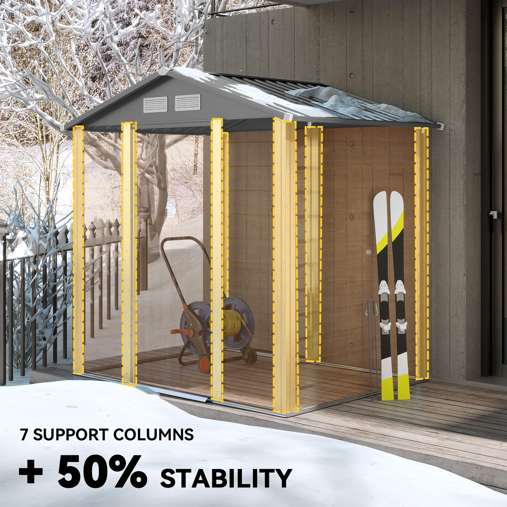 Outsunny 6.5 x 5ft Metal Garden Shed, House Hut Gardening Tool Storage with Ventilations, Sliding Door, Sloped Roof for Garden, Patio, Brown 5