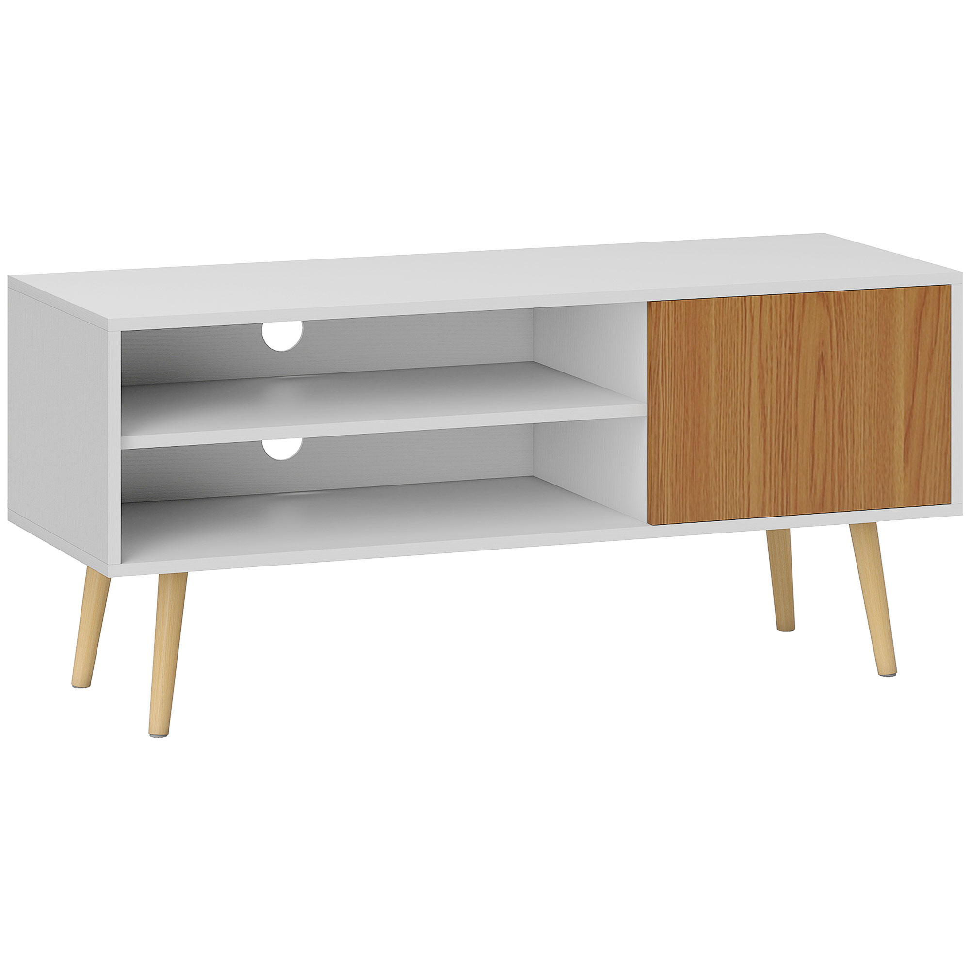 HOMCOM Mueble de TV con 2 Compartimentos Orificio para Cables para Televisión de 55 Pulgadas 110x40x50 cm Blanco y Natural