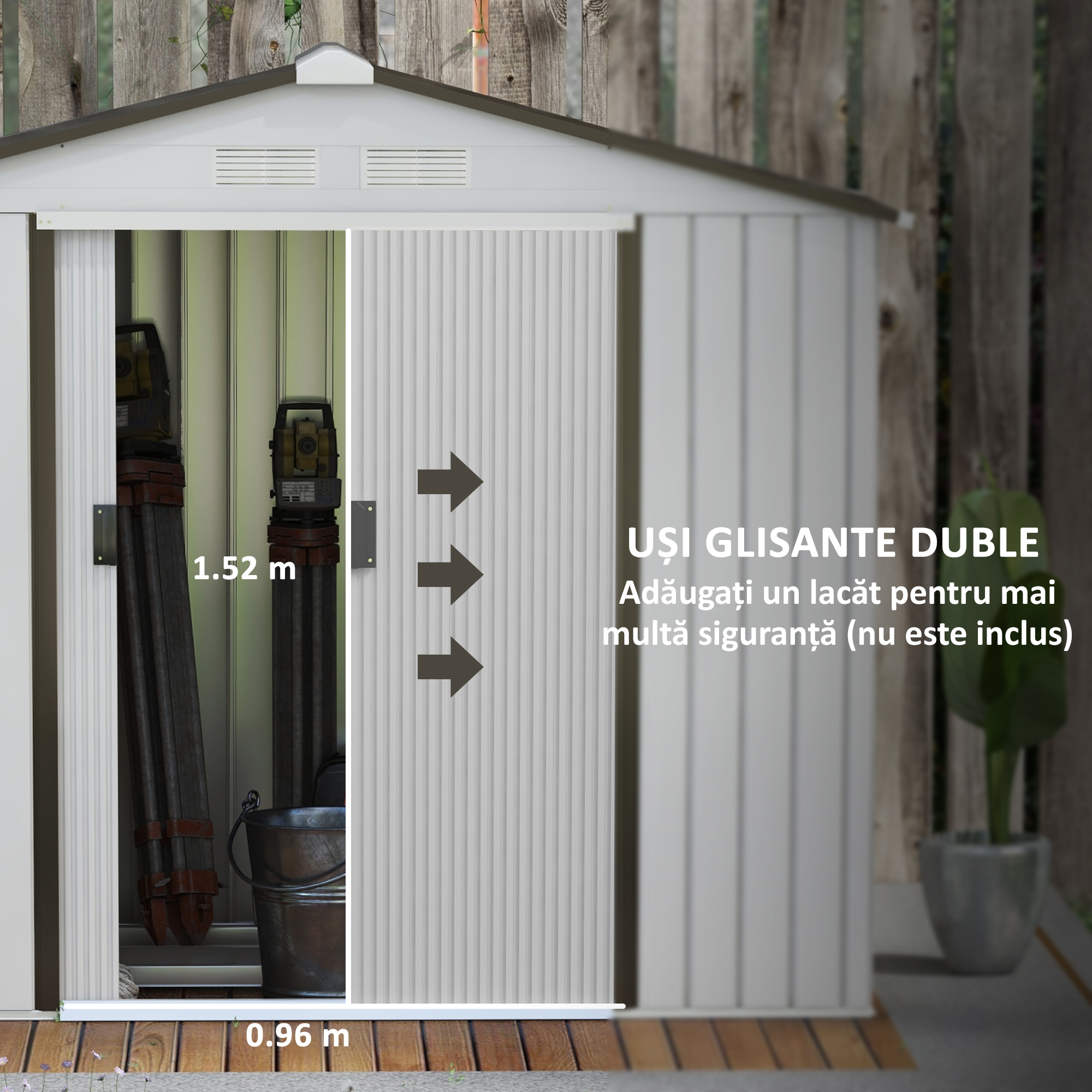  Casuta Gradina Otel Alb 213×130×185 cm - Cu Usi Glisante [5]