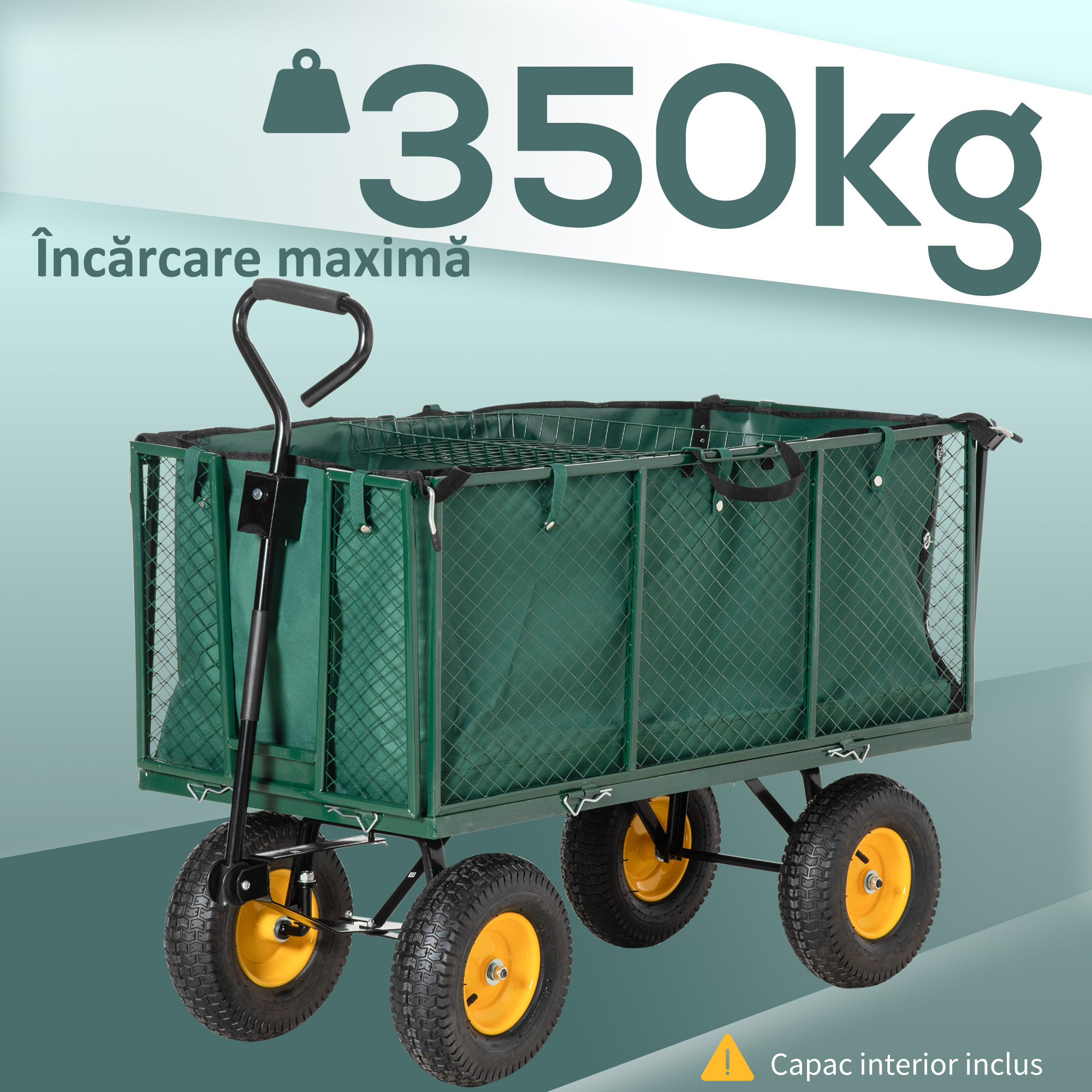  Carucior Gradina 342 L - Structura Otel, Rabatabil, Verde [3]