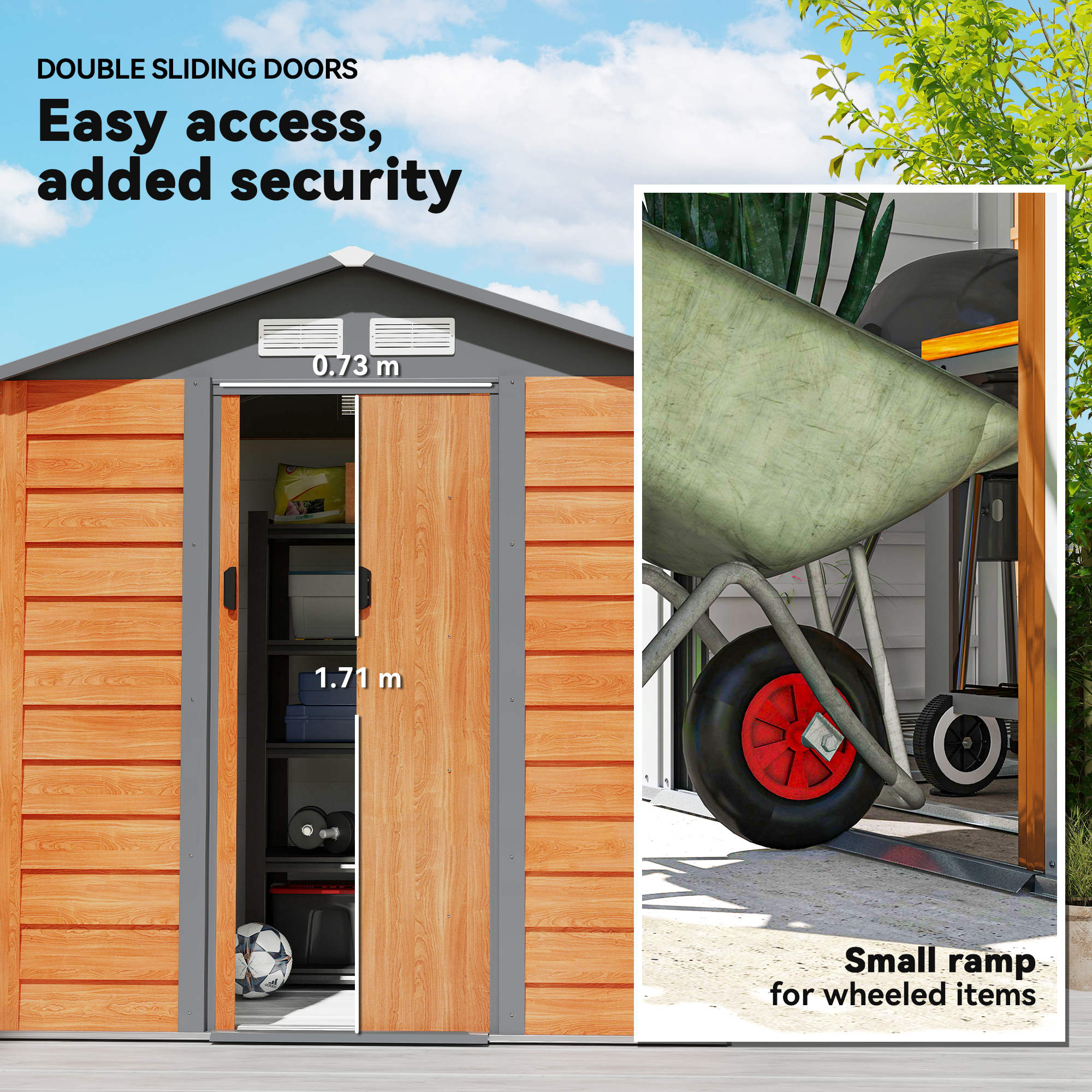 Outsunny 6.5 x 5ft Metal Garden Shed, House Hut Gardening Tool Storage with Ventilations, Sliding Door, Sloped Roof for Garden, Patio, Brown 6